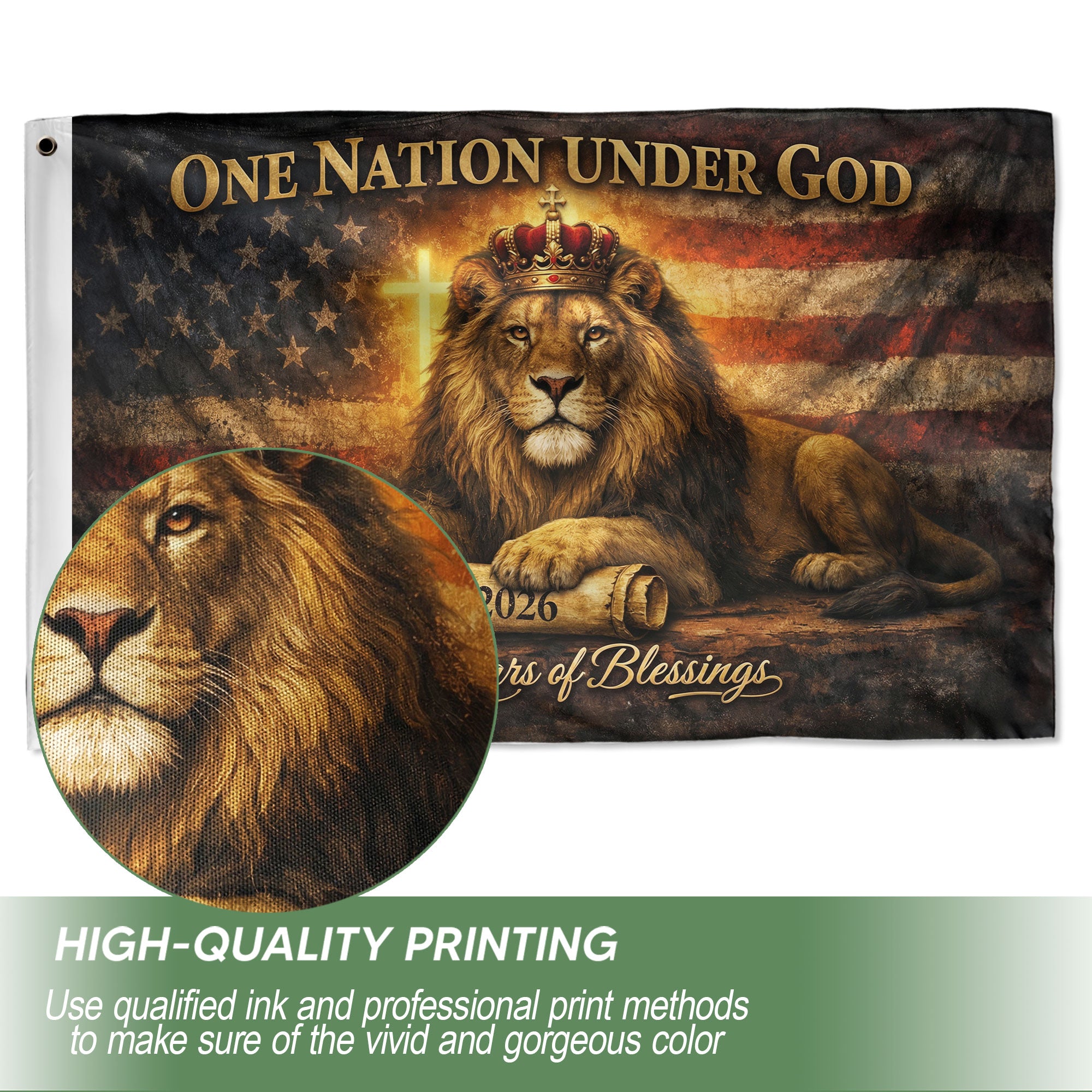 Lion of Judah American Heritage Flag - 250 Years of Blessings Patriotic Banner, One Nation Under God Double Sided 1776-2026 Semiquincentennial Flag