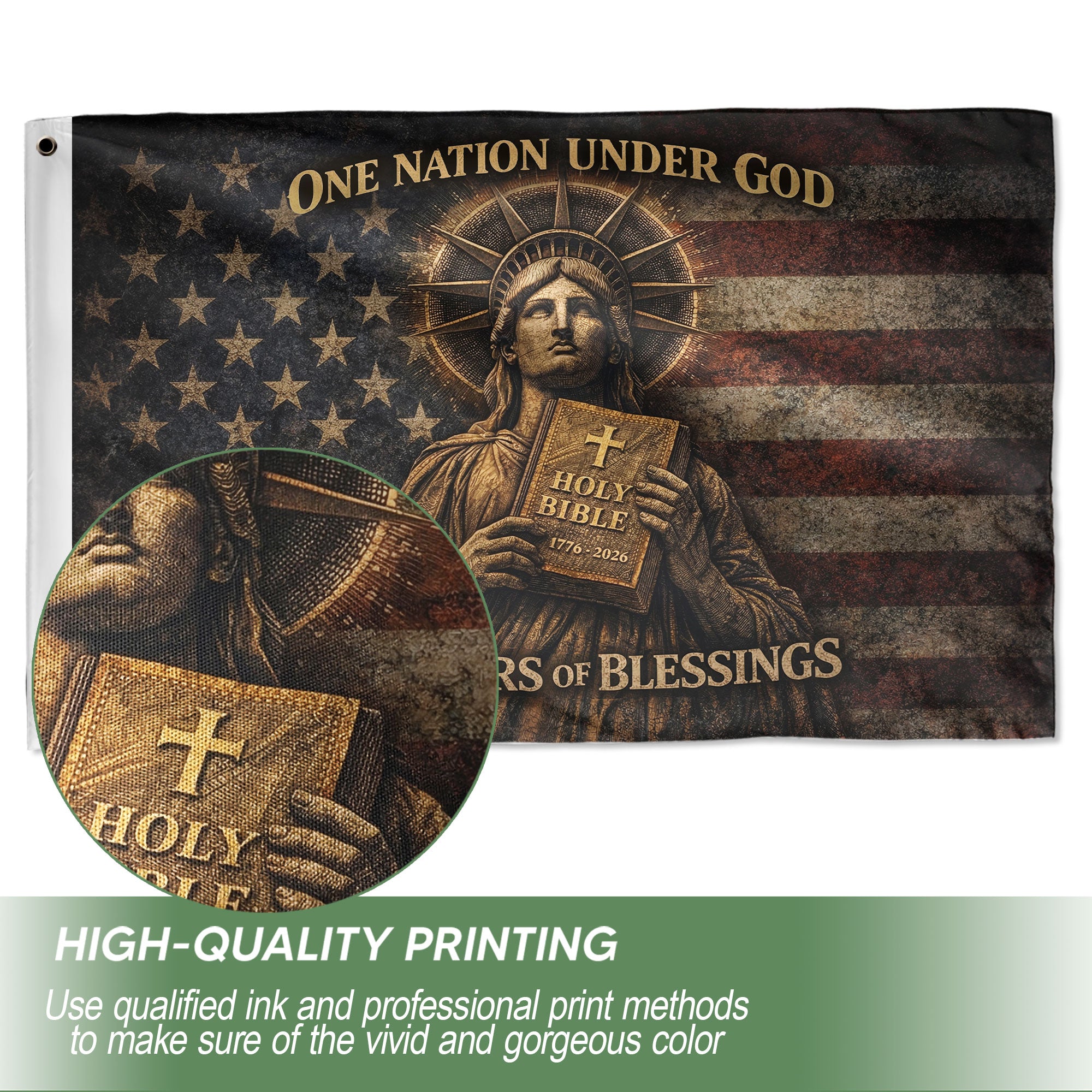 One Nation Under God America 250th Anniversary Flag - 250 Years of Blessings Holy Bible & Cross Banner, 1776-2026 Semiquincentennial Patriotic Double Sided Flag
