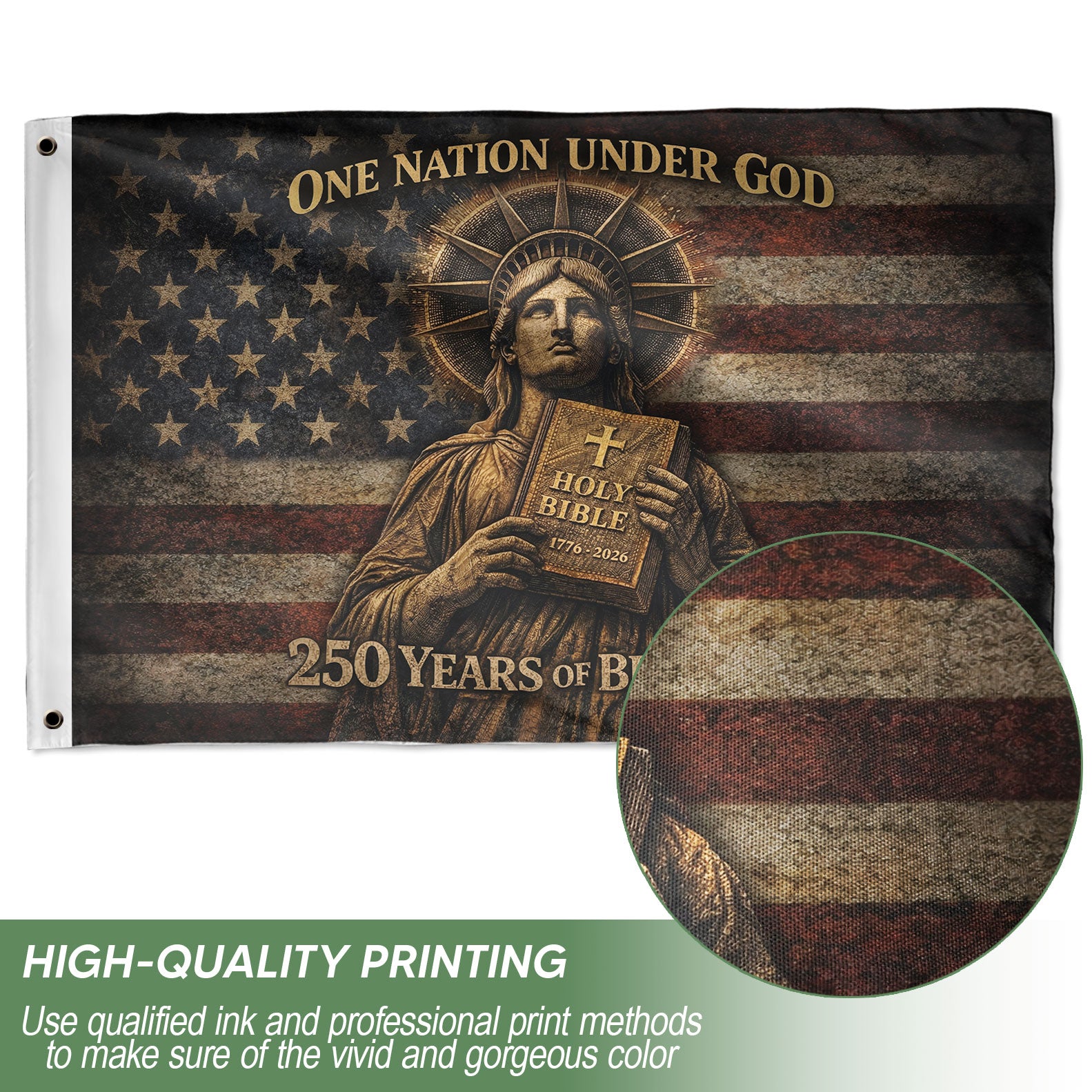 One Nation Under God 250 Years America Anniversary Flag - 250 Years of Blessings Holy Bible & Cross Banner, 1776-2026 Patriotic Double Sided Flag
