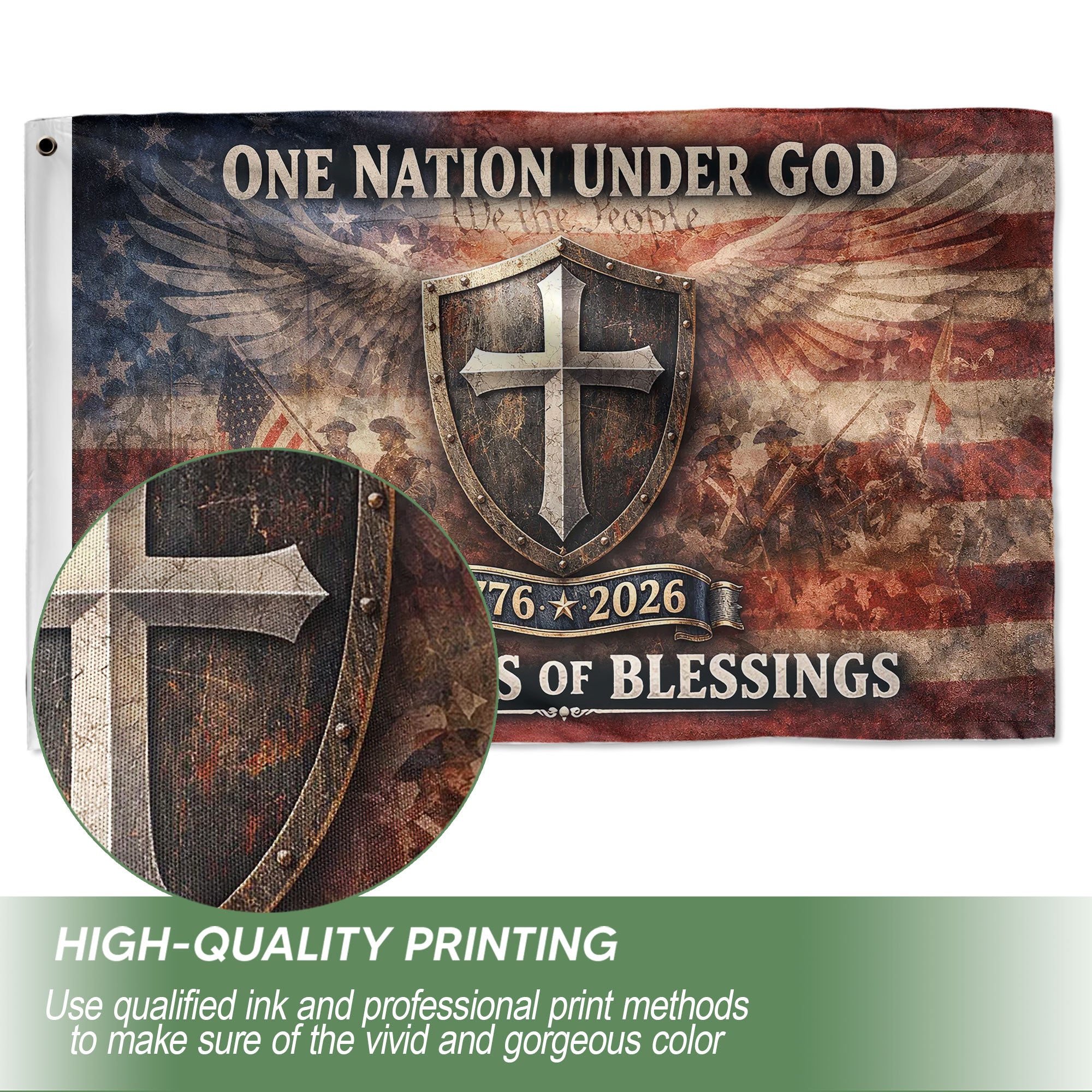 250 Years America Anniversary Flag, 1776-2026 Double Sided - Patriotic One Nation Under God House Banner