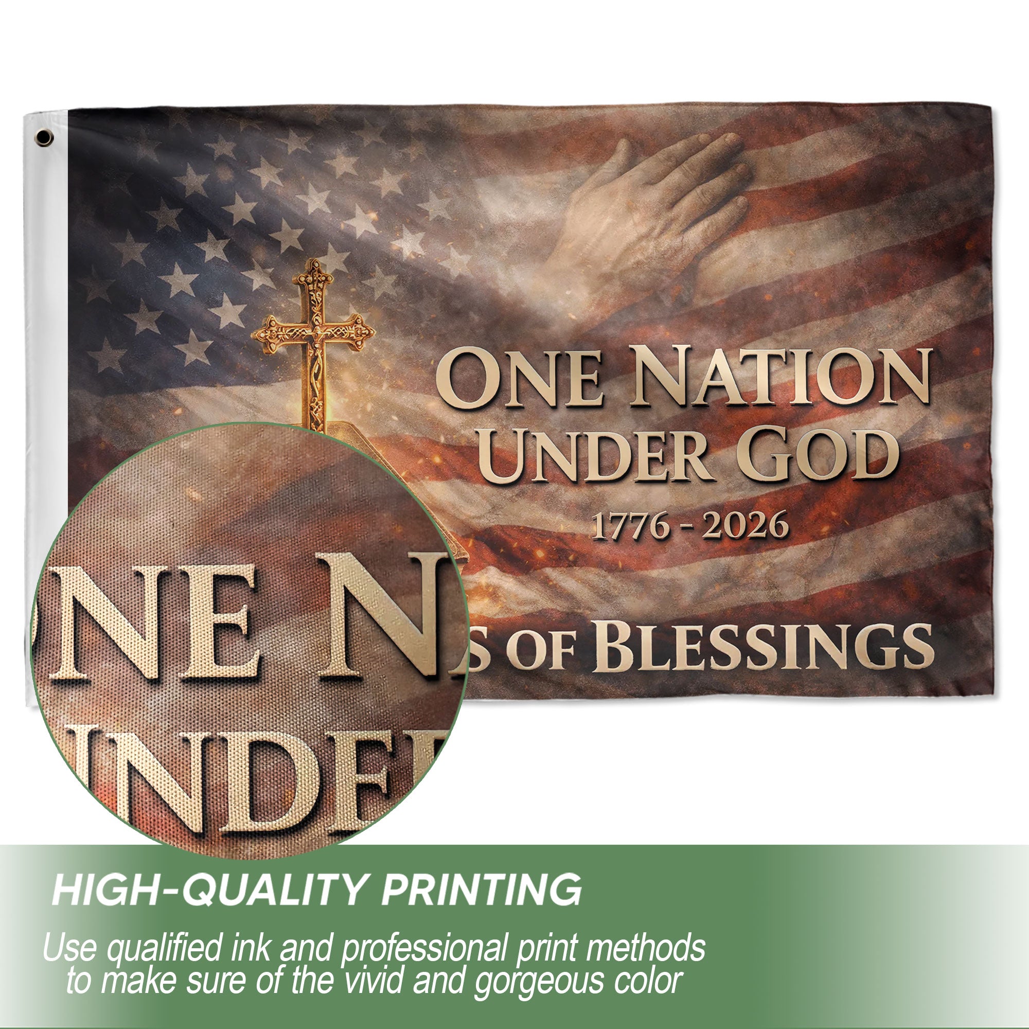 One Nation Under God 250th Anniversary 1776-2026 Patriotic Double Sided House Flag - 250 Years of Blessings Holy Bible & Cross Banner