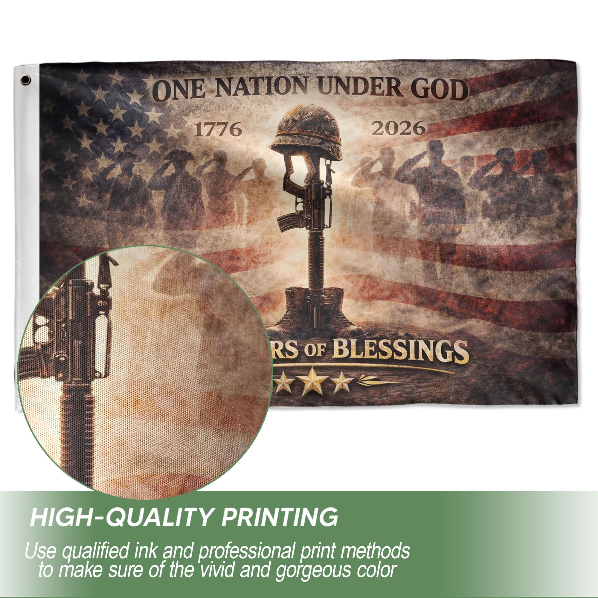 250 Years America Anniversary Military Flag, Double Sided House Banner - Fallen Soldier Battle Cross 1776-2026