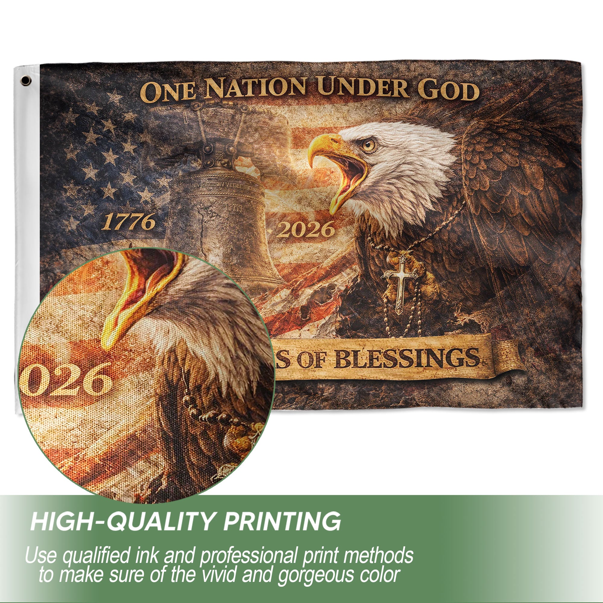 250 Years of Blessings USA Flag, Patriotic Eagle & Liberty Bell - 1776-2026 Double-Sided Banner