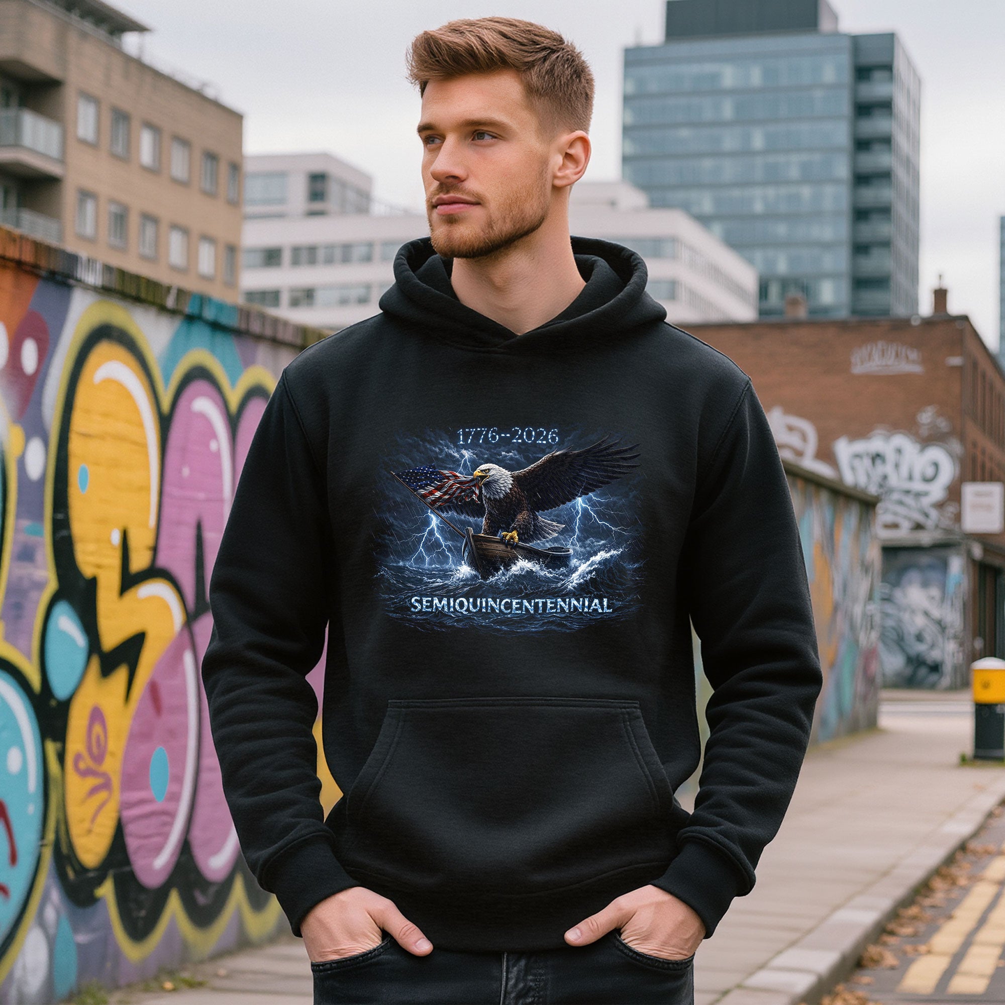 Vintage Bootleg America 250th Anniversary Hoodie - Semiquincentennial 1776-2026 Eagle & Flag Graphic, Retro Patriotic Streetwear