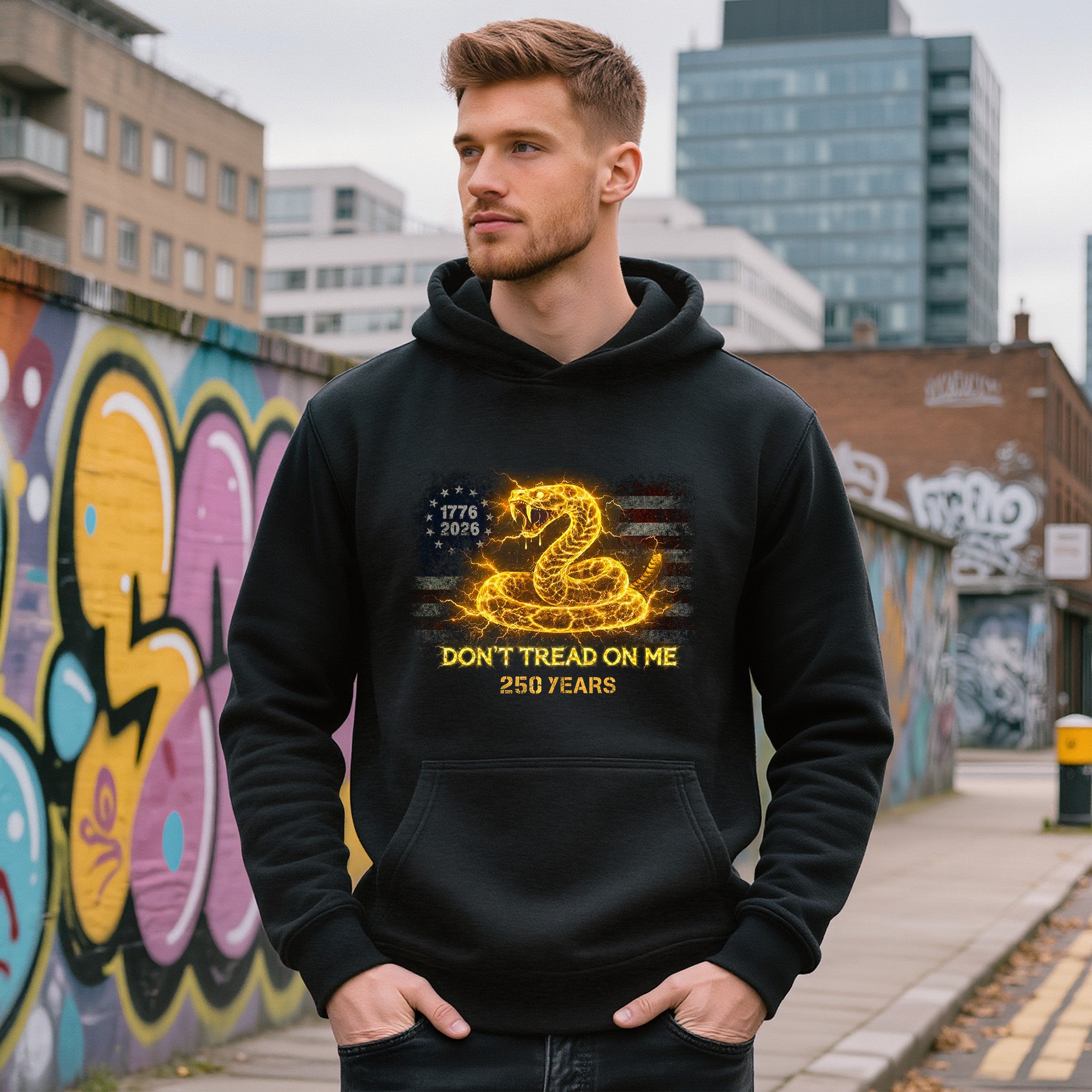 250 Years America Anniversary 1776-2026 Hoodie - Vintage Bootleg Don't Tread On Me Hoodie, Gadsden Snake Lightning Patriotic Apparel