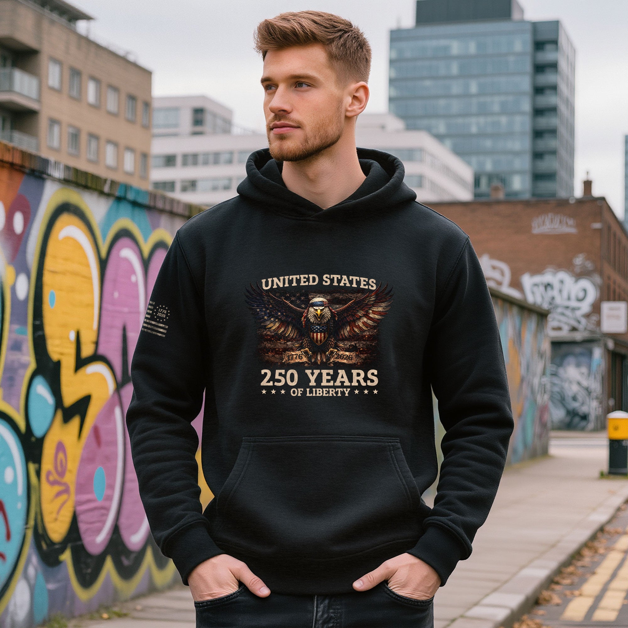 USA 250 Years of Liberty 250th Anniversary Hoodie - Semiquincentennial 1776-2026 Patriotic Flag & Eagle Mens Apparel