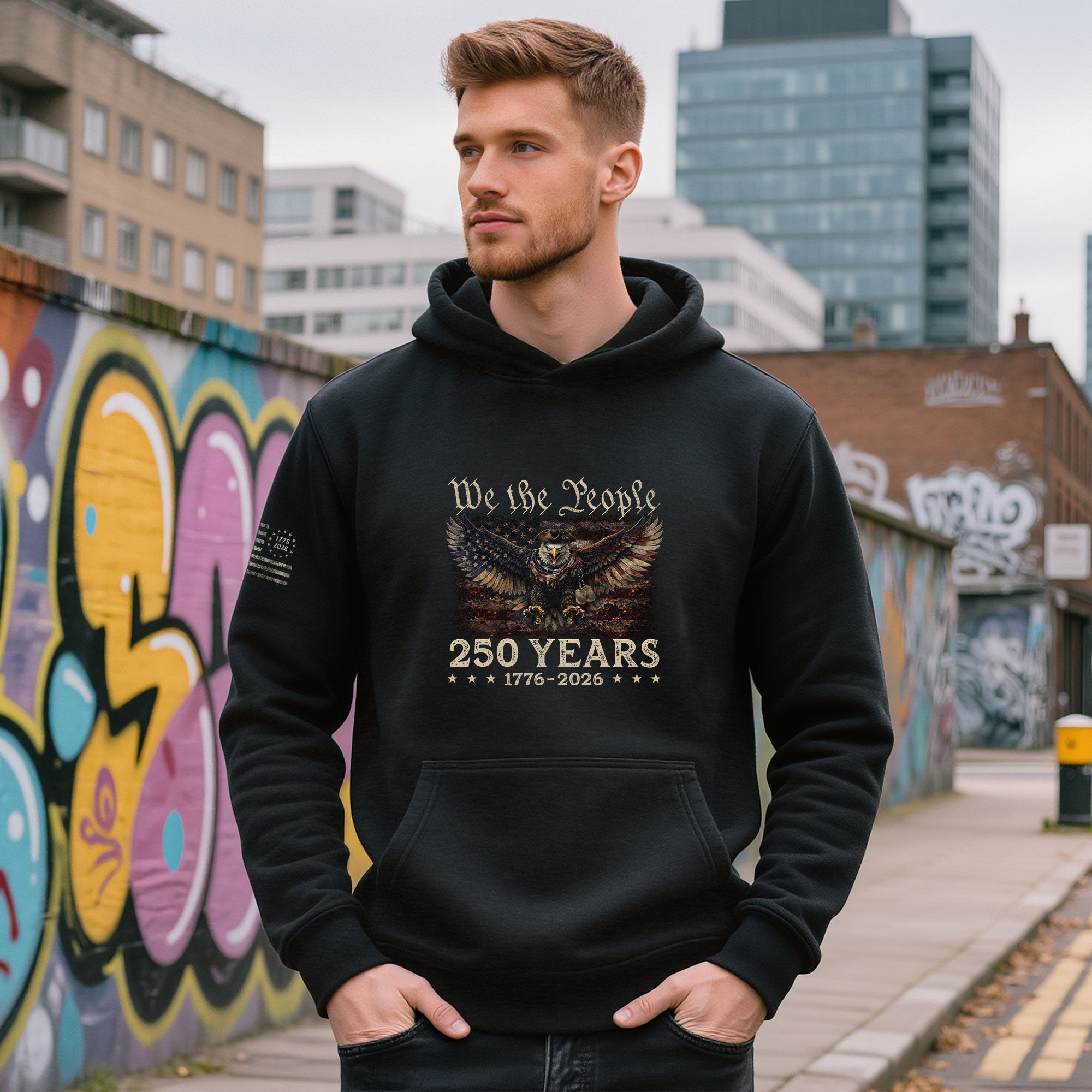 America 250th Anniversary Hoodie - We The People 1776-2026 Semiquincentennial Eagle Patriotic Flag Mens Hoodie