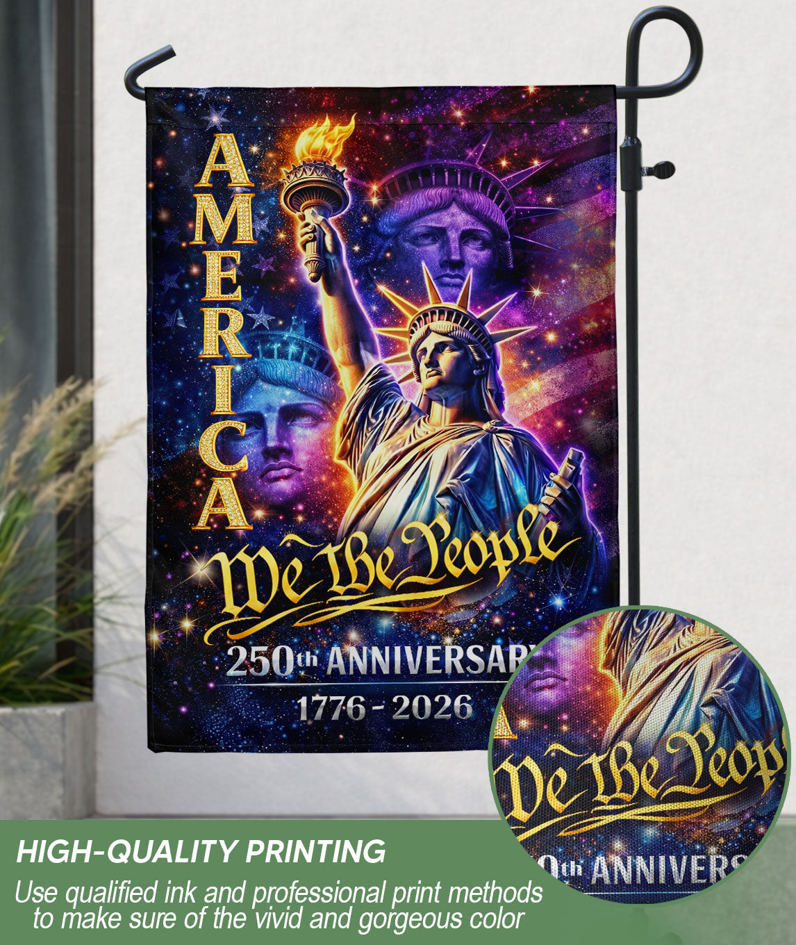 America 250th Anniversary Garden Flag - Statue of Liberty "We The People" 1776-2026, Double Sided 250 Years Outdoor Decor