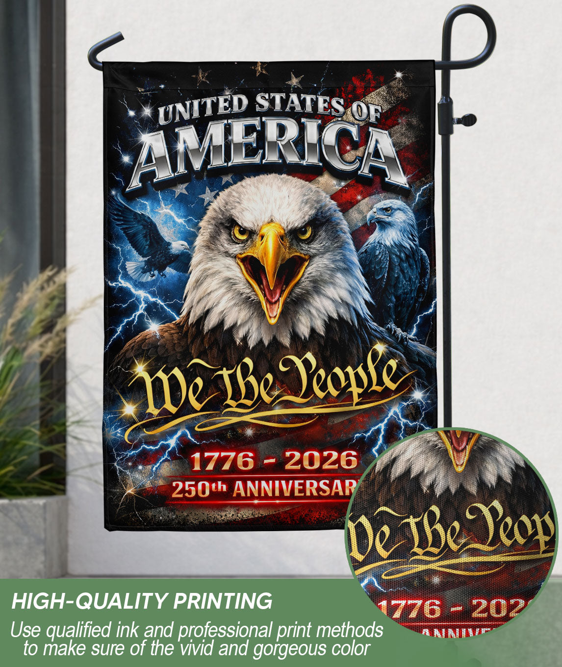 America We The People 250th Anniversary Garden Flag - Eagle Freedom 1776-2026, Double Sided Semiquincentennial Outdoor Decor