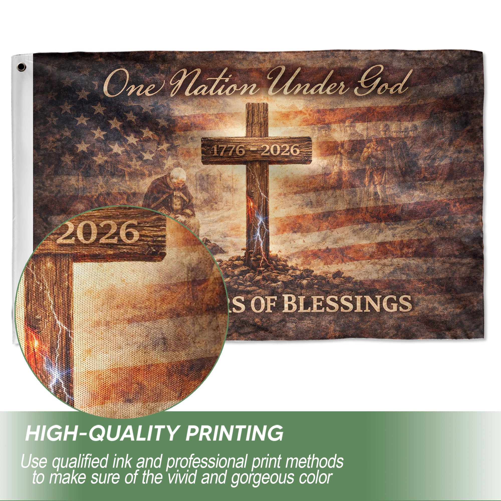 250 Years America Anniversary Flag, One Nation Under God 250 Years of Blessings Decor - Double Sided Faith & Patriotic House Banner