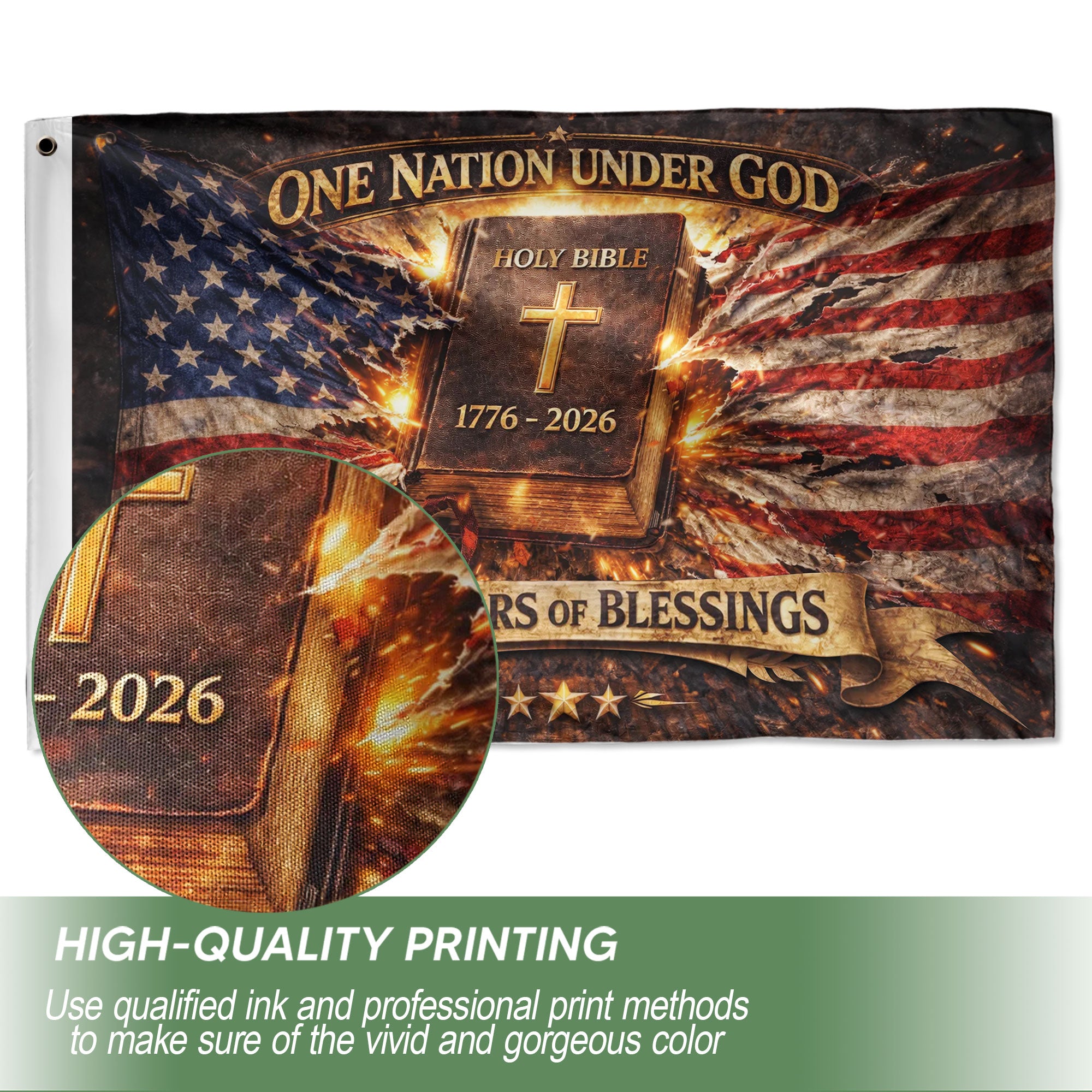 1776-2026 One Nation Under God 250th Anniversary Flag, 250 Years of Blessings & Holy Bible America Semiquincentennial - Double Sided Christian USA House Flag