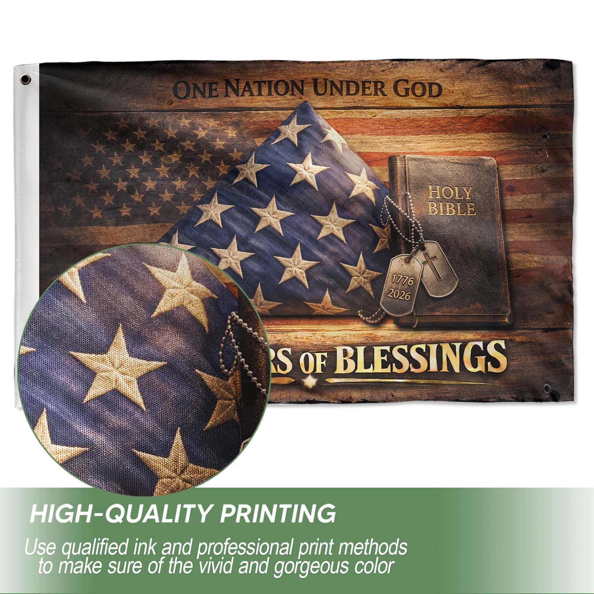 Christian 250 Years America Anniversary Flag, Holy Bible & One Nation Under God 1776-2026 - Double Sided Faith House Banner