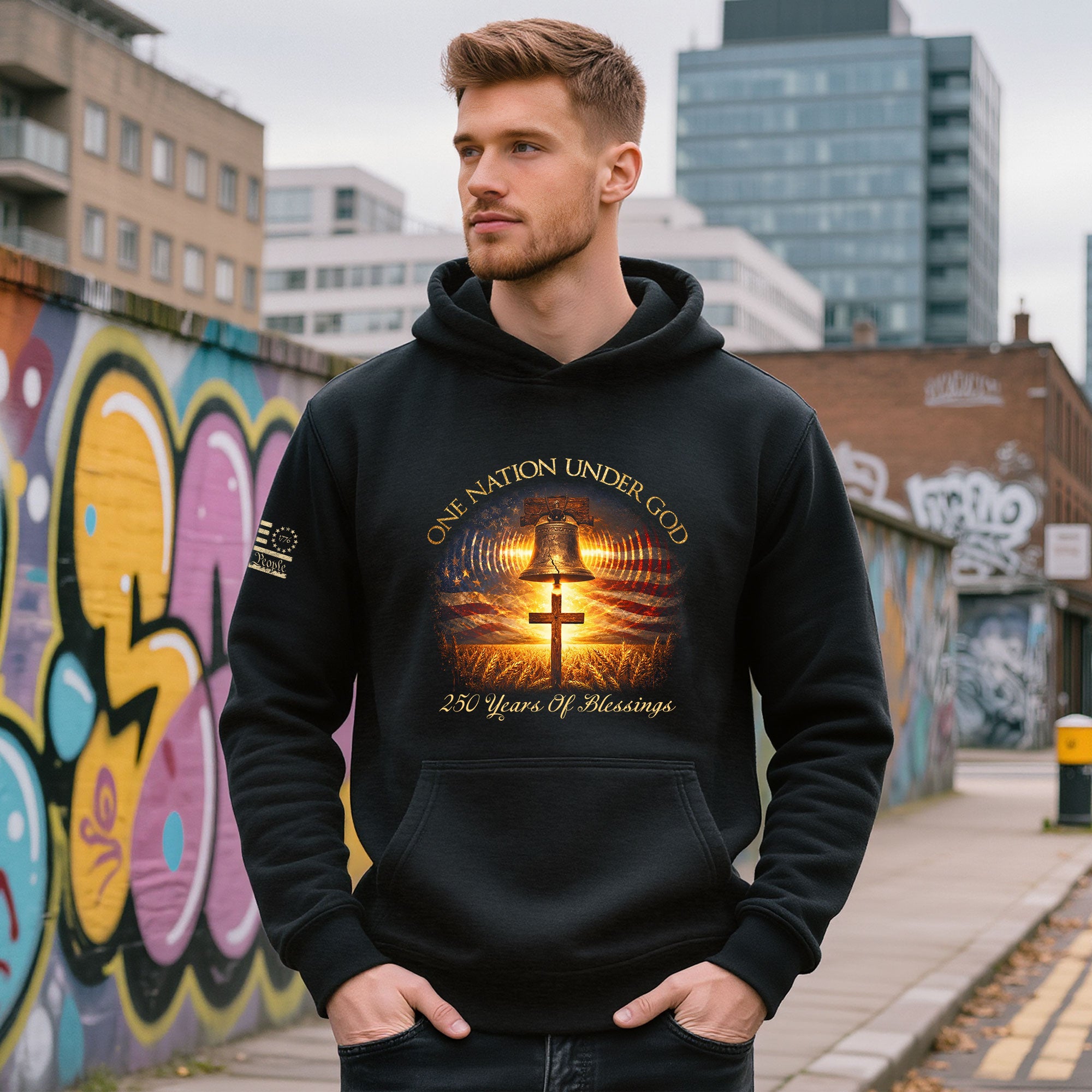 America 250th Anniversary 1776-2026 Semiquincentennial Hoodie – Liberty Bell Cross One Nation Under God Patriotic Christian Men’s Hoodie