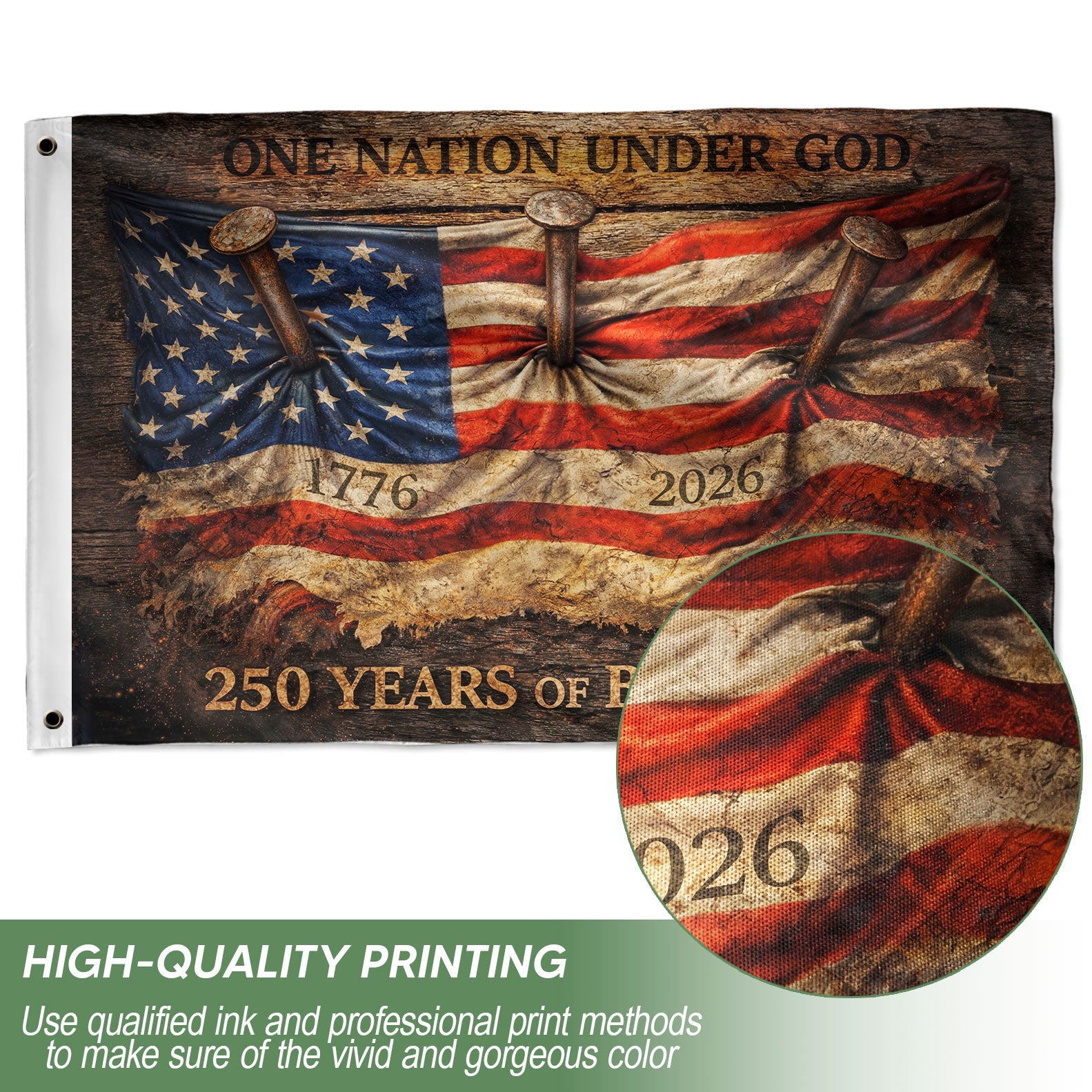 USA 250th Anniversary 1776-2026 Double-Sided House Flag – One Nation Under God Patriotic Nailed Cross House Banner