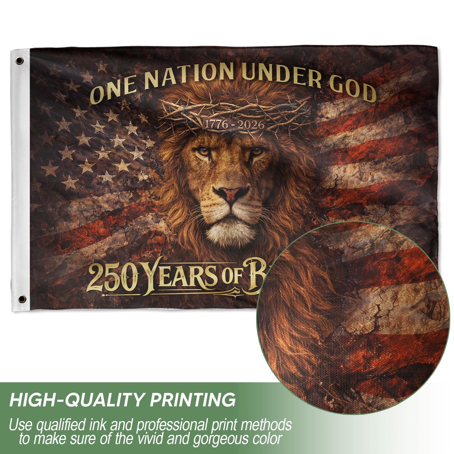 America 250th Anniversary 1776-2026 Semiquincentennial Double-Sided House Flag – Lion of Judah Sailing Ship One Nation Under God Banner