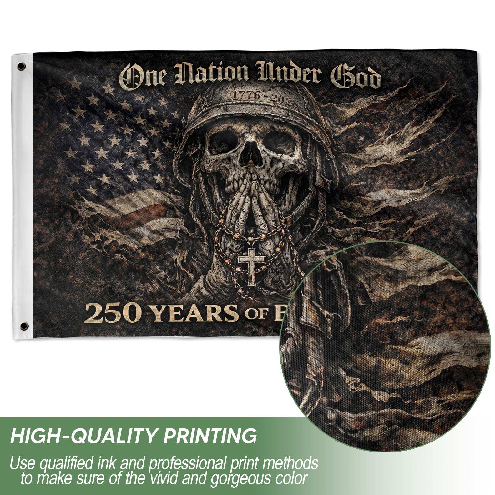 America 250th Anniversary 1776-2026 Double-Sided Tactical Flag – Spartan Warrior Skull Cross Patriotic House Banner