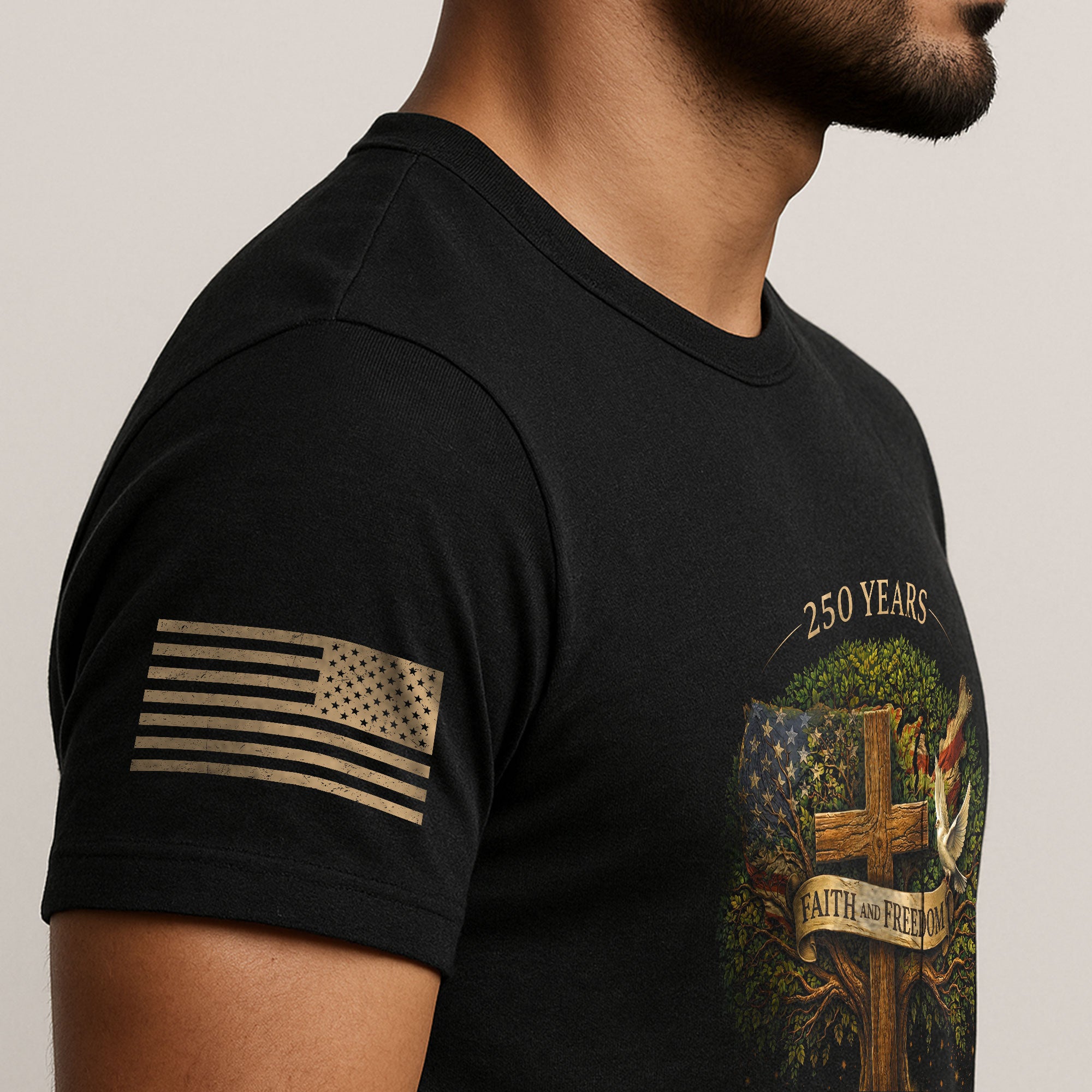 America 250th Anniversary T-Shirt 1776-2026 – Faith and Freedom Tree of Life Christian Patriotic Flag Tee