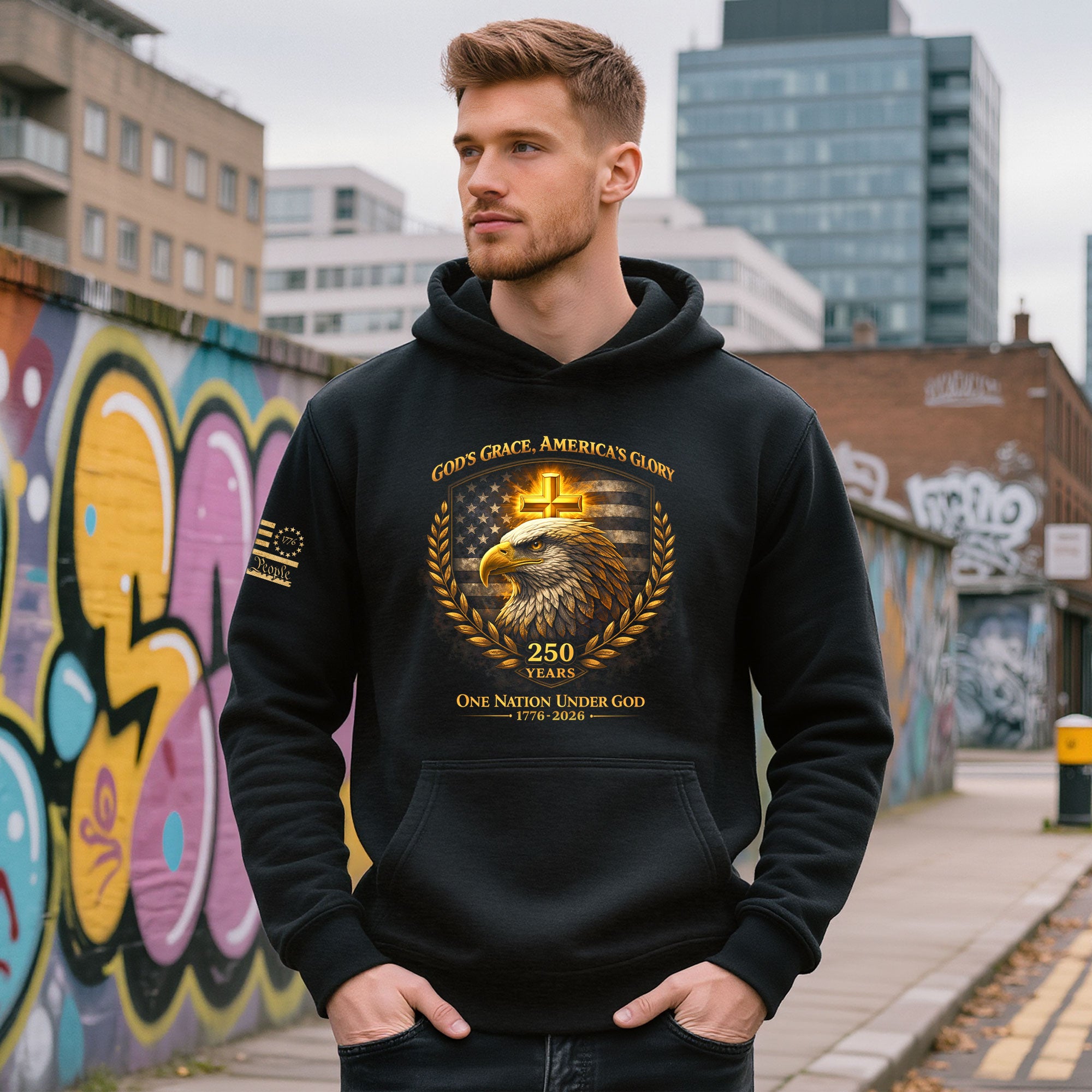 America 250th Anniversary 1776-2026 Semiquincentennial Hoodie – 250 Years of Blessings Eagle Christian Cross Patriotic Men’s Gift
