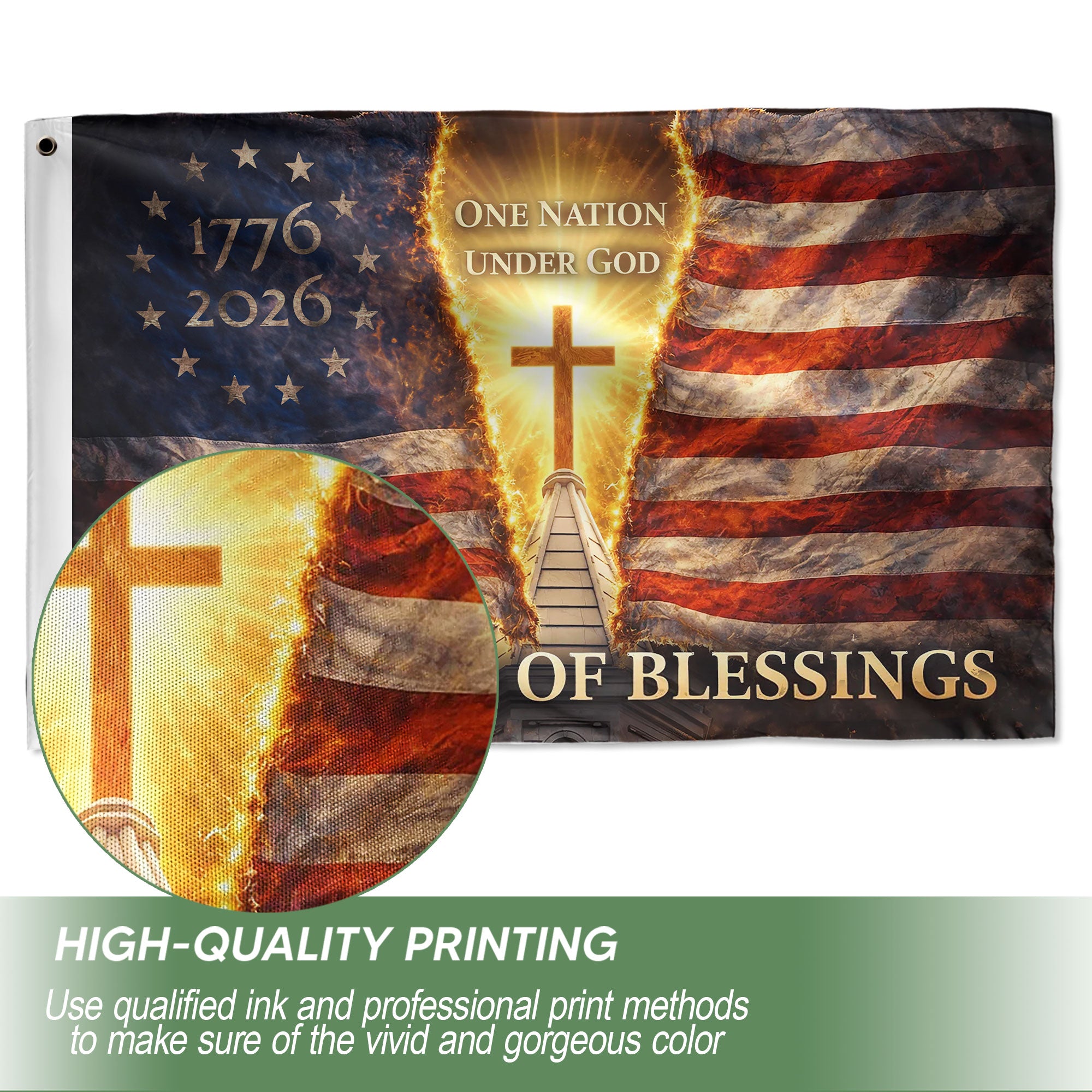 Flag 250 Years of Blessings 1776-2026 - One Nation Under God 250th Anniversary USA Christian Flag, Double Sided Premium House Flag