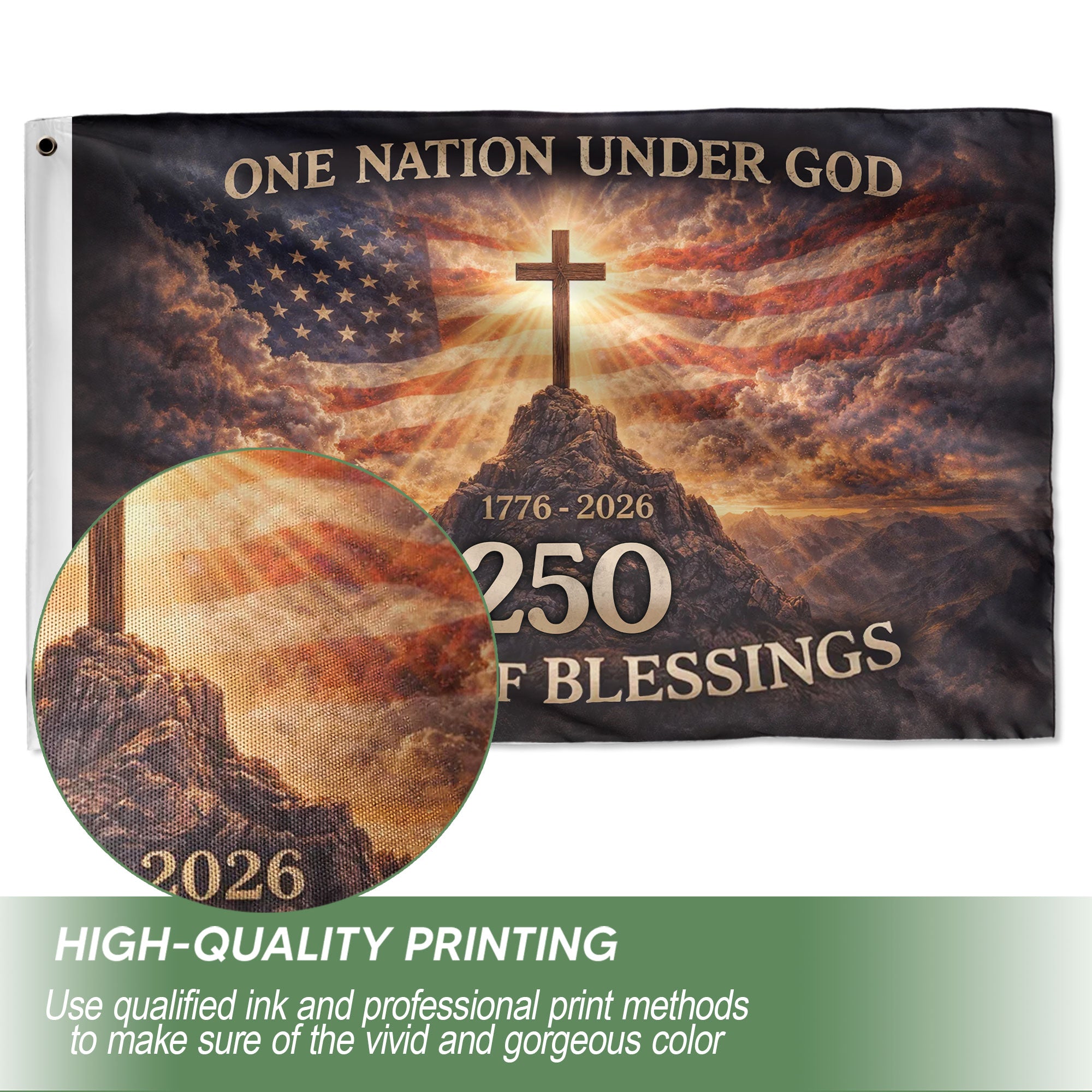 USA One Nation Under God 1776-2026 250th Anniversary Flag - Christian Patriotic 250 Years of Blessings Double-Sided House Flag
