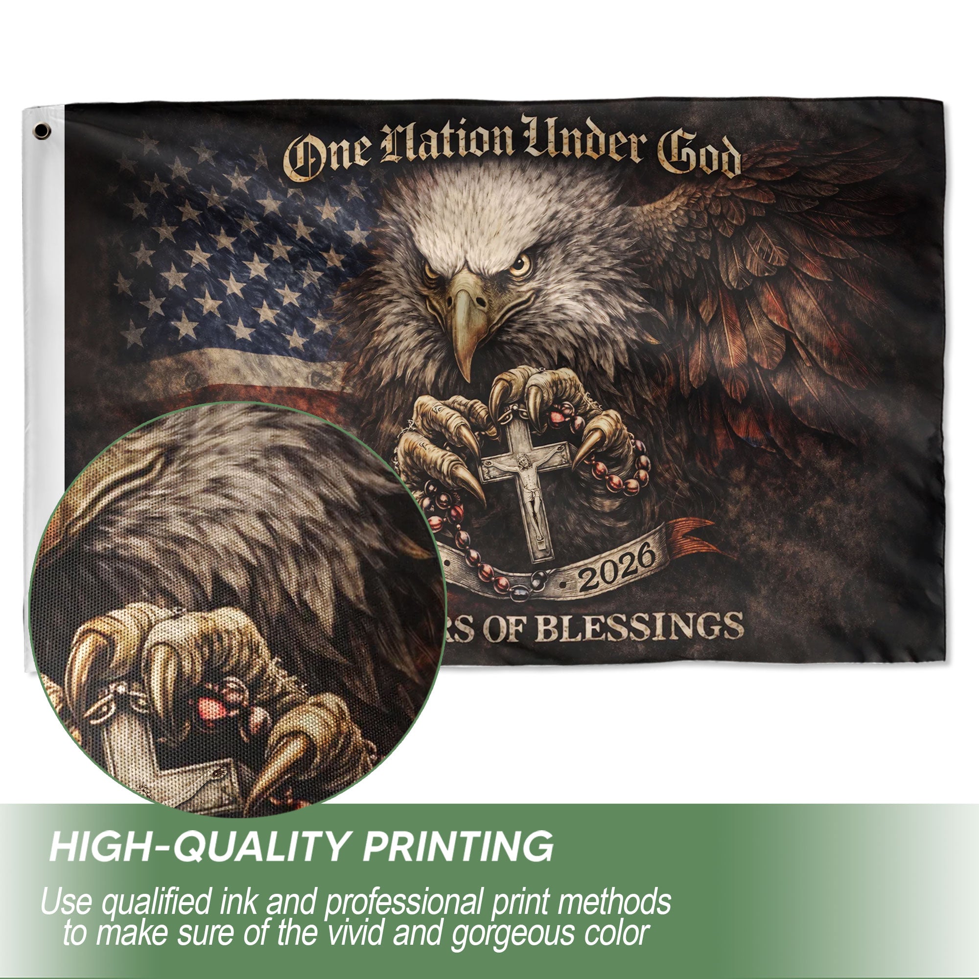 America 250th Anniversary 1776-2026 Semiquincentennial Christian Flag – One Nation Under God 250 Years of Blessings Double Sided House Flag