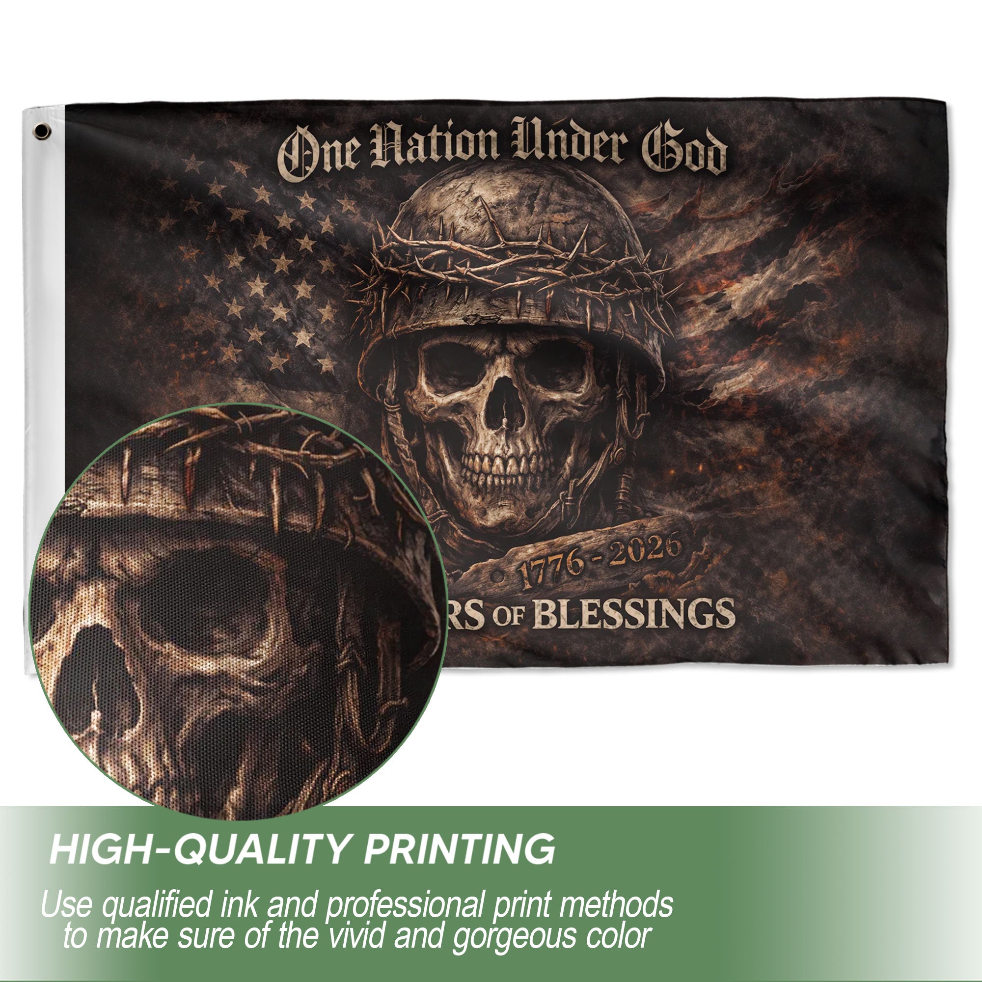 USA 250th Anniversary 1776-2026 Semiquincentennial Commemorative Flag – One Nation Under God Skull Design Patriotic Flag