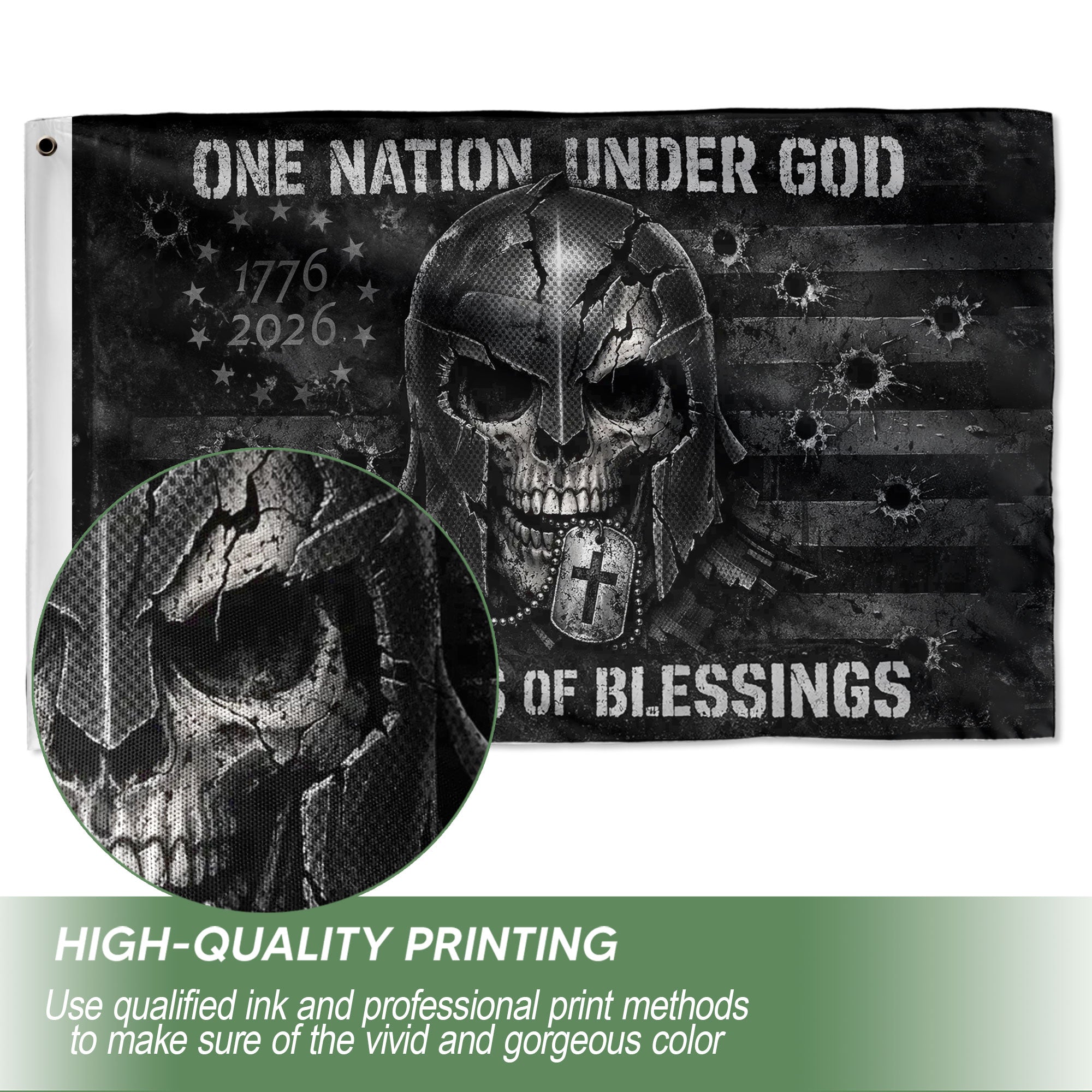 USA 250th Anniversary 1776-2026 Semiquincentennial Tactical Flag – One Nation Under God Skull Patriotic Commemorative Flag
