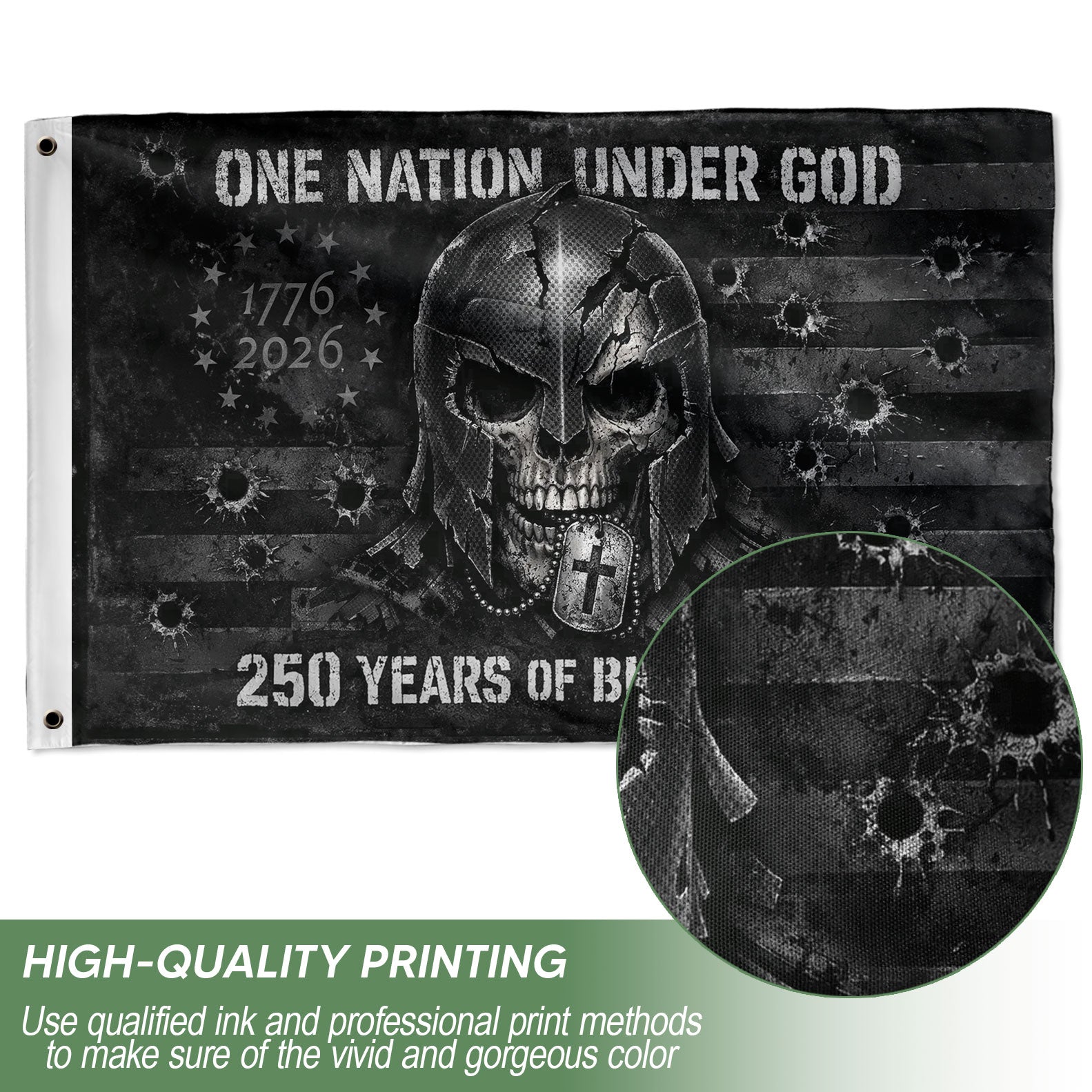 USA 250th Anniversary Tactical Flag 1776-2026 – One Nation Under God Skull Patriotic 250 Years Banner