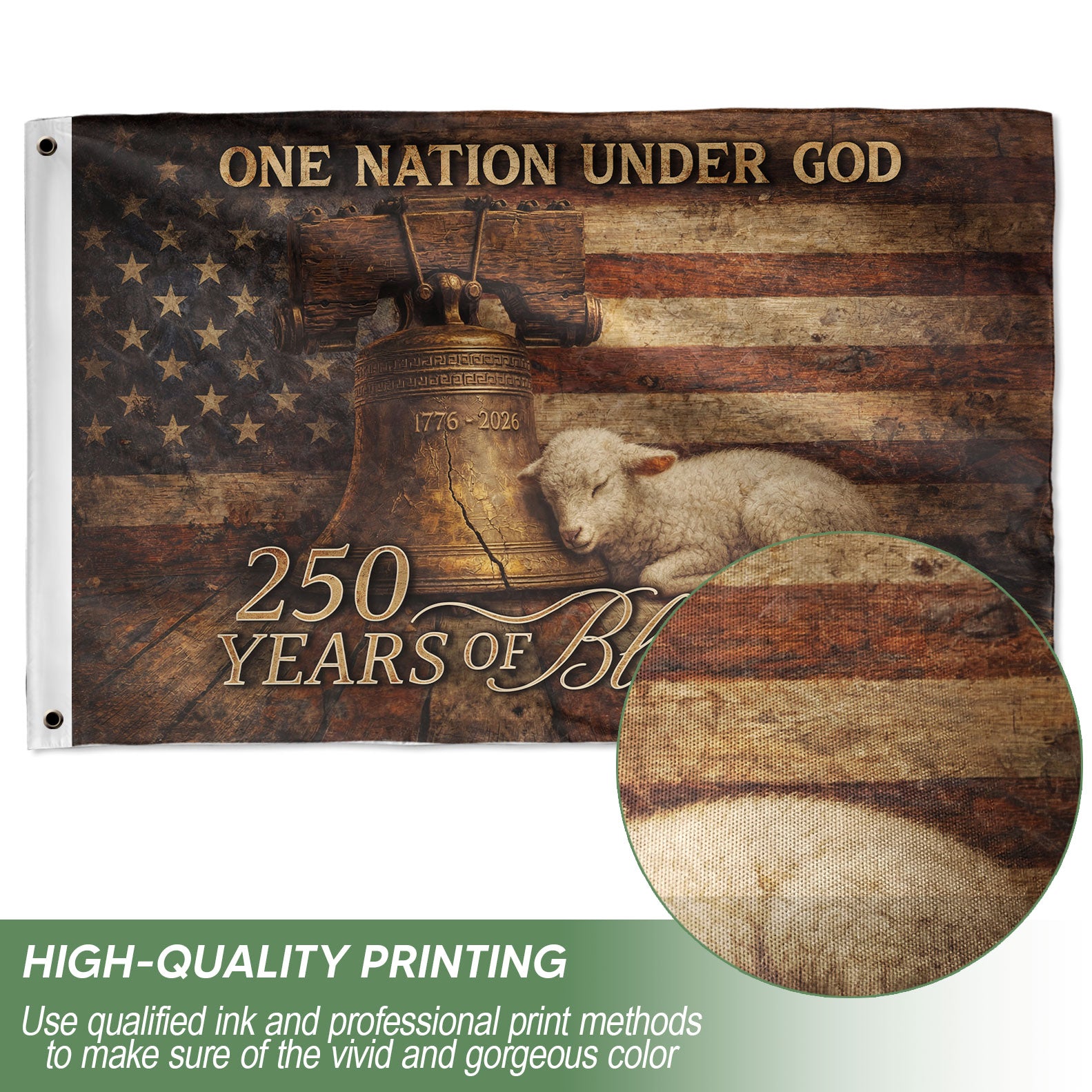 USA 250th Anniversary 1776-2026 Semiquincentennial Double-Sided Flag – One Nation Under God 250 Years of Blessings Liberty Bell Patriotic Banner
