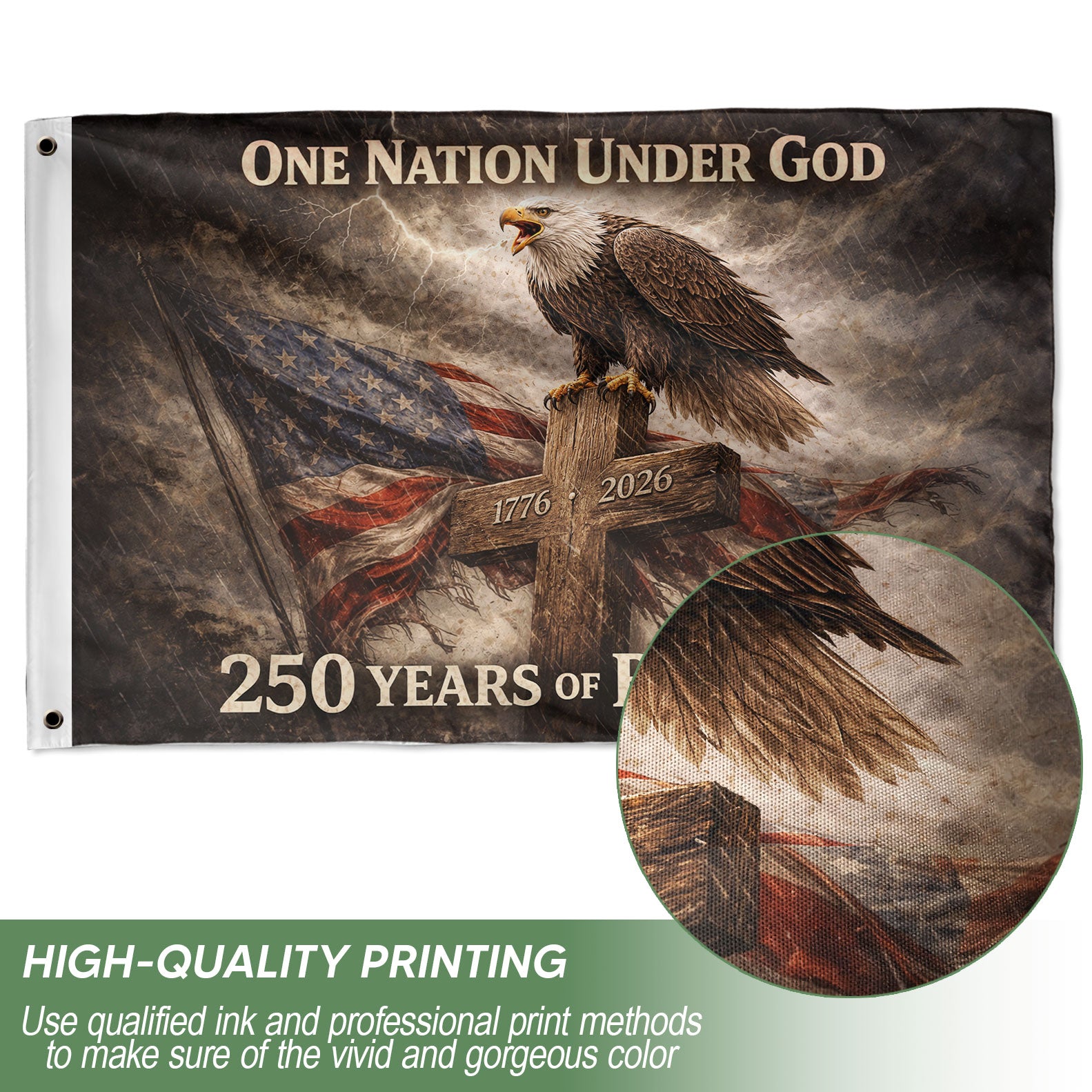 USA 250th Anniversary 1776-2026 Semiquincentennial Double-Sided House Flag – One Nation Under God 250 Years of Blessings Eagle Cross Decor