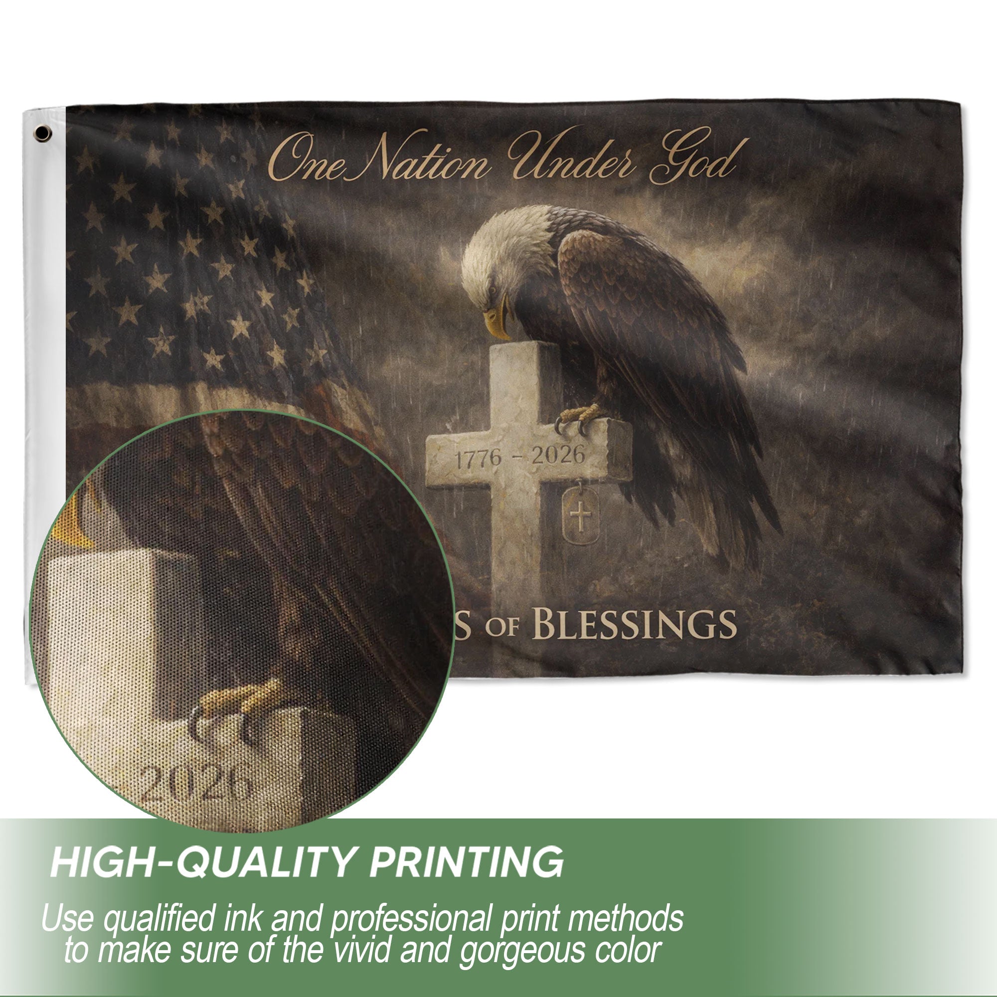 USA 250th Anniversary 1776-2026 Double Sided Flag – 250 Years of Blessings Bald Eagle Cross Patriotic Christian Decor