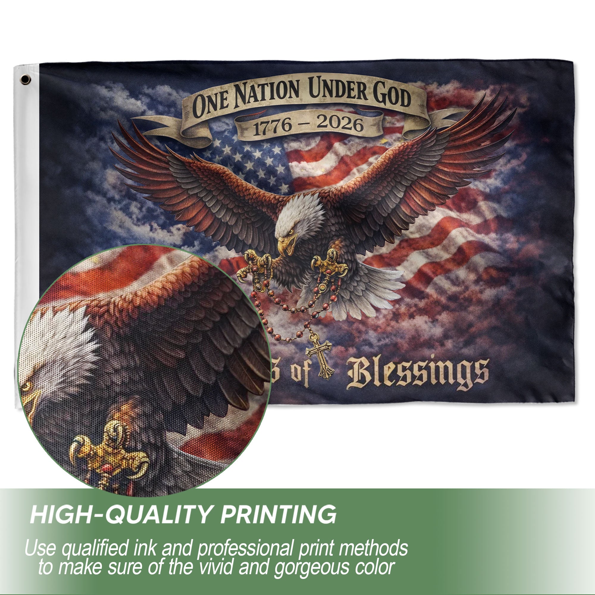 USA 250th Anniversary 1776-2026 Double Sided Flag – Flying Eagle 250 Years of Blessings One Nation Under God Decor