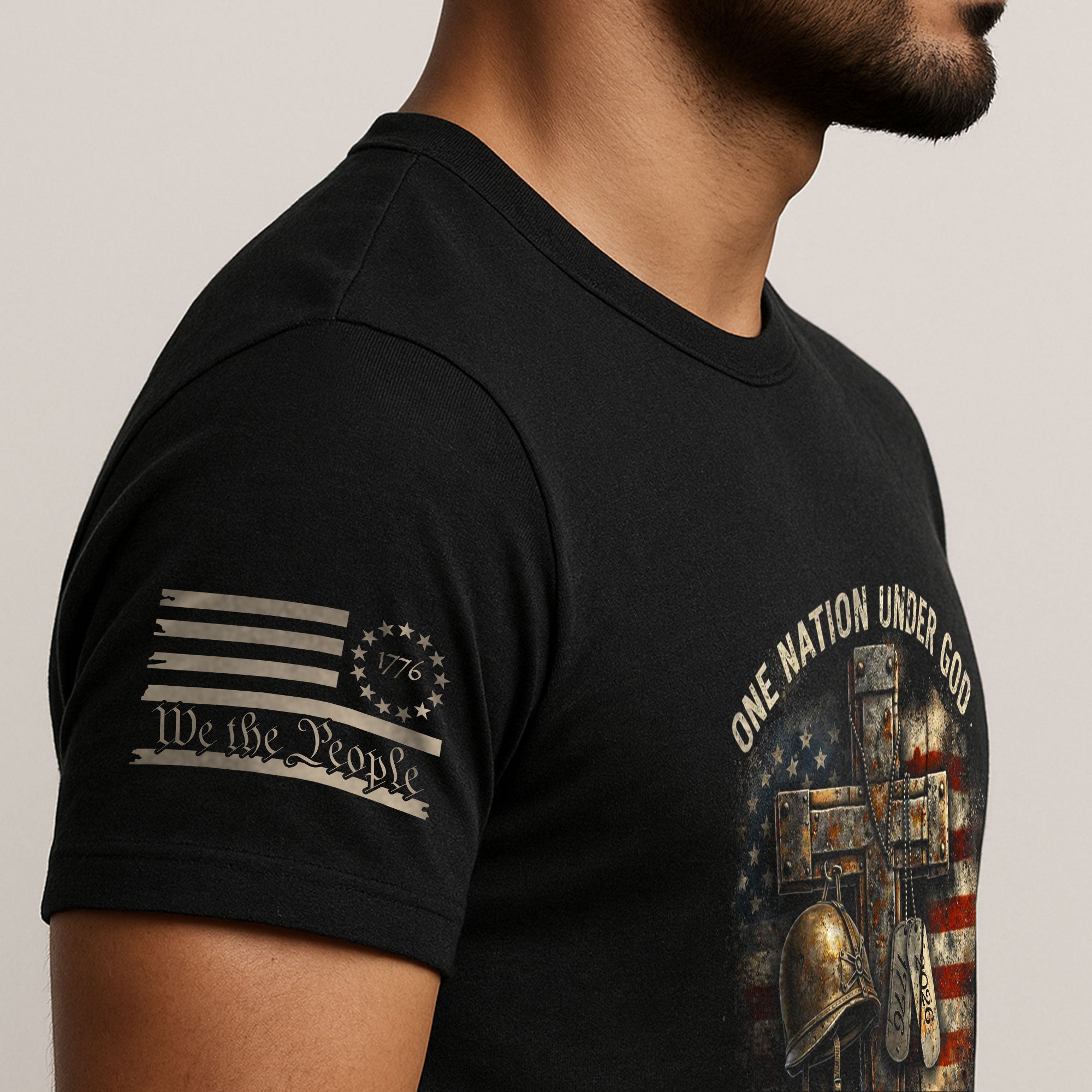 America 250th Anniversary 1776-2026 T-Shirt – Patriotic Veteran Christian Cross & Dog Tags 250 Years of Blessings Semiquincentennial Tee