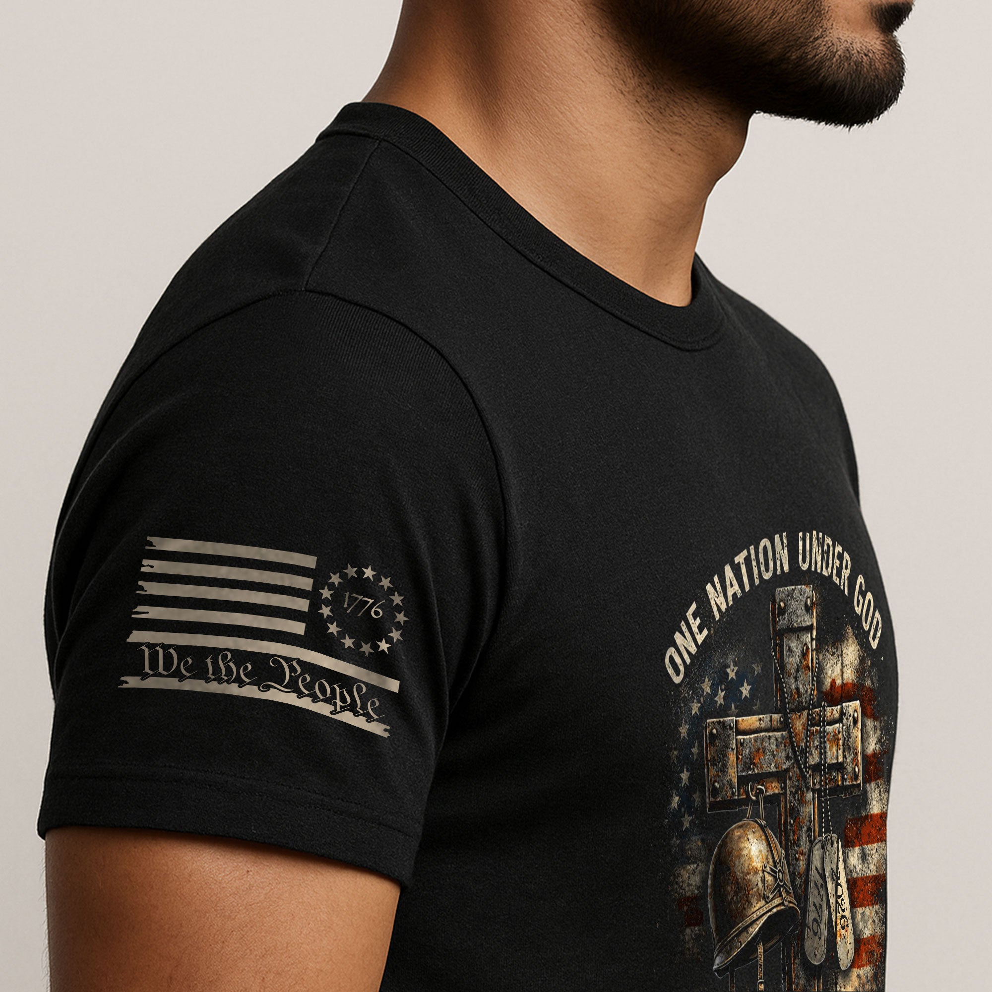 America 250th Anniversary T-Shirt 1776-2026 – Veteran Christian Cross & Dog Tags Tee