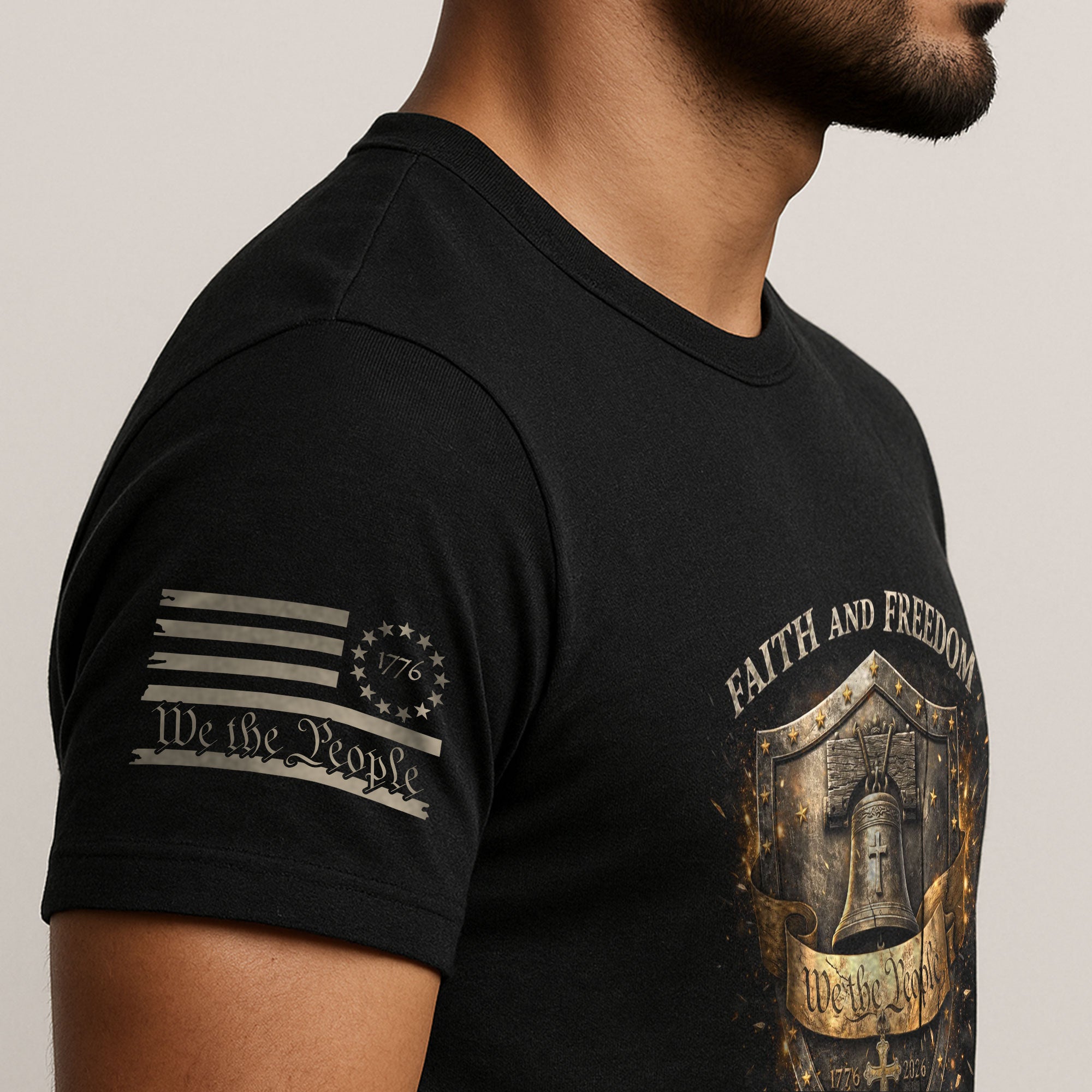 America 250th Anniversary 1776-2026 T-Shirt – Faith and Freedom Shield Christian Liberty Bell We The People Semiquincentennial Tee