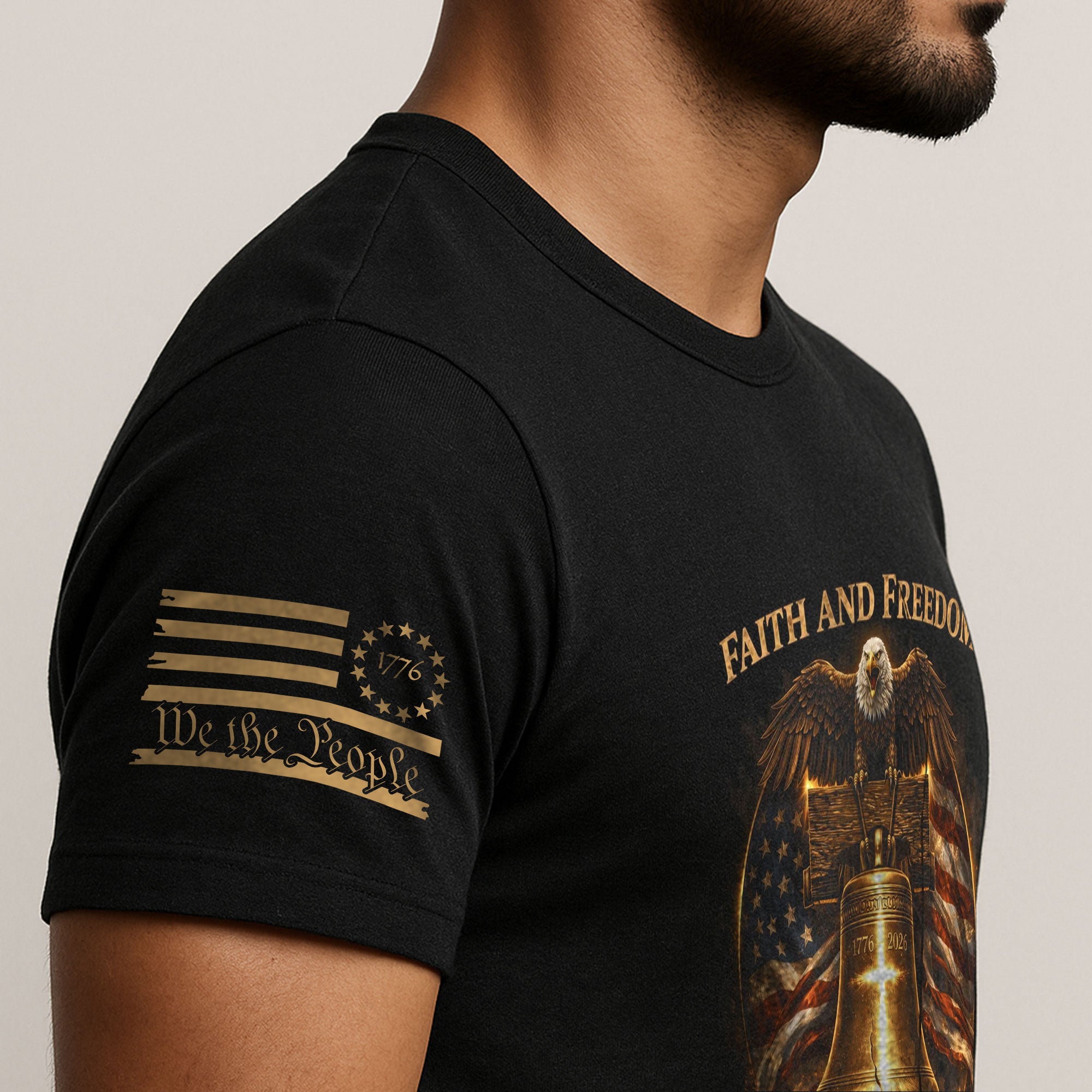America 250th Anniversary 1776-2026 T-Shirt – Faith and Freedom Eagle Christian Patriotic Liberty Bell Semiquincentennial Tee