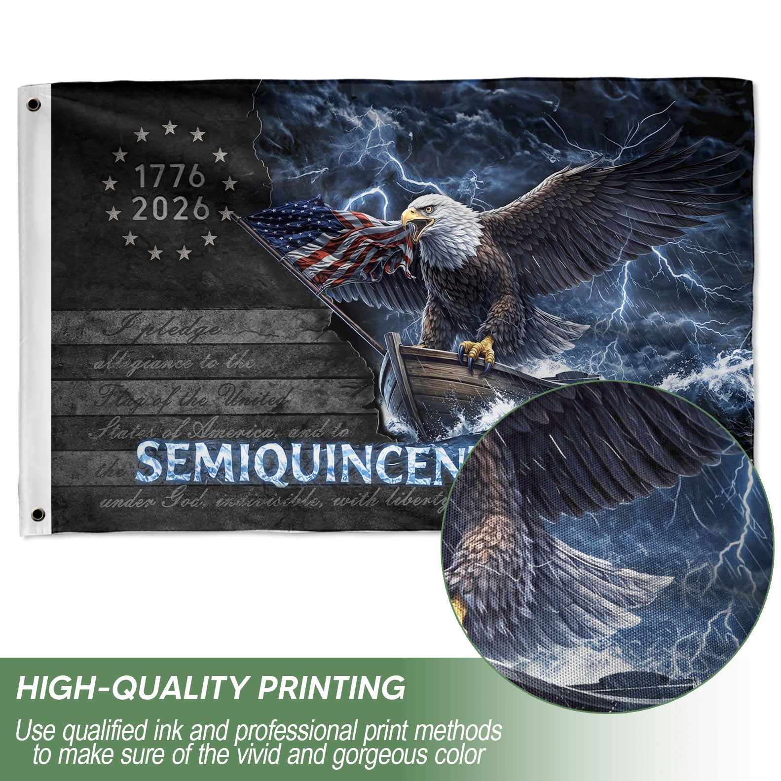 America 250th Anniversary Flag 1776-2026 Semiquincentennial – Bald Eagle & Lightning Boat Bootleg Design USA Double Sided House Flag