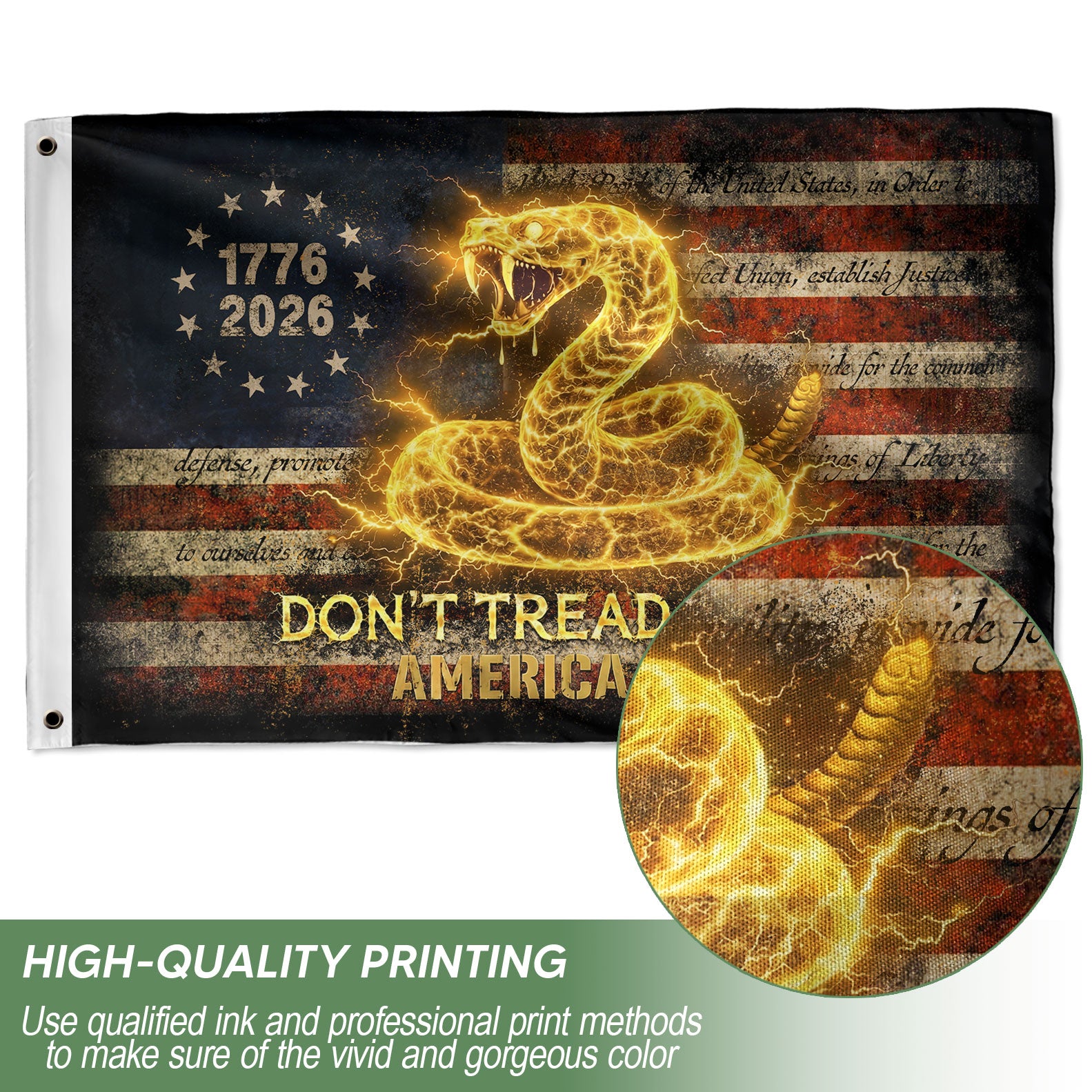 America 250th Anniversary Flag 1776-2026 Semiquincentennial – Don’t Tread On Me Gadsden Snake Patriotic USA Double Sided Banner