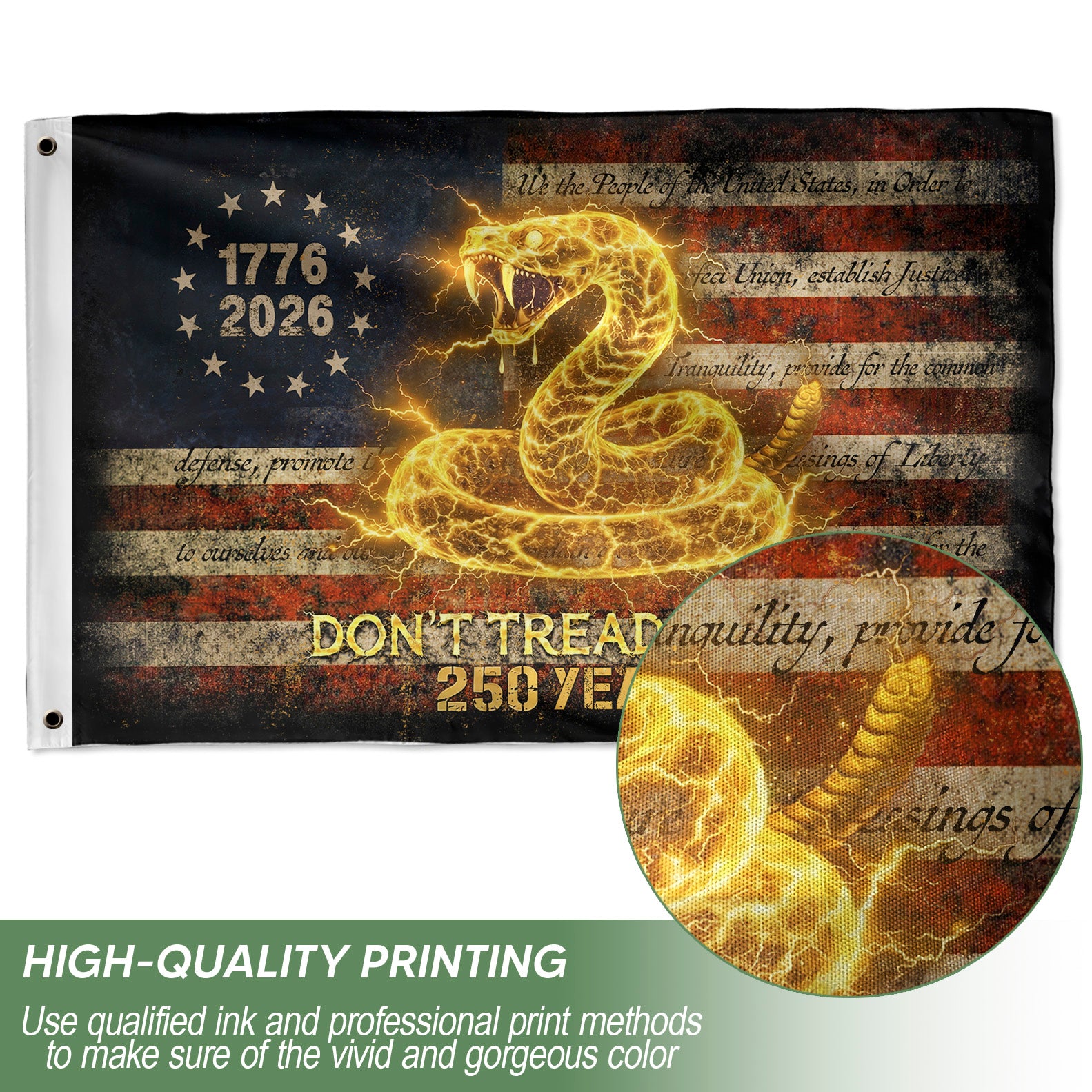 America 250th Anniversary Flag 1776-2026 – Don’t Tread On Me Gadsden Snake Banner