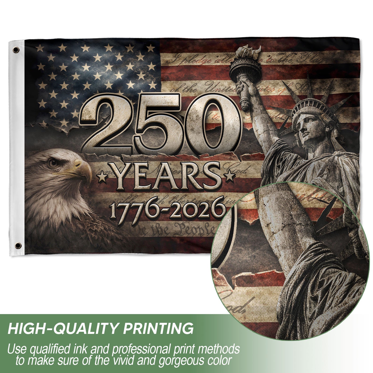 US 250 Years Flag 3x5 ft Statue of Liberty Eagle 1776-2026 Patriotic American Banner
