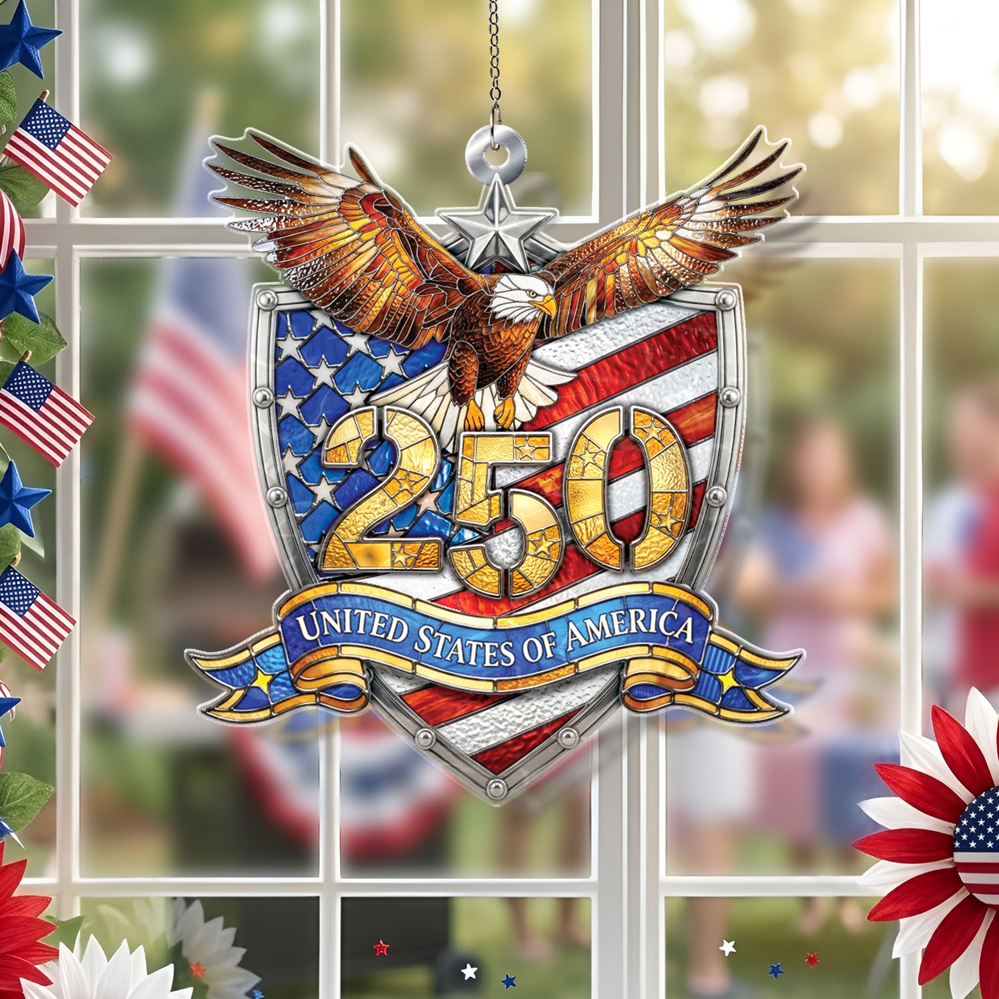 America 250th Anniversary Patriotic Eagle Shield USA Flag Acrylic Suncatcher Ornament