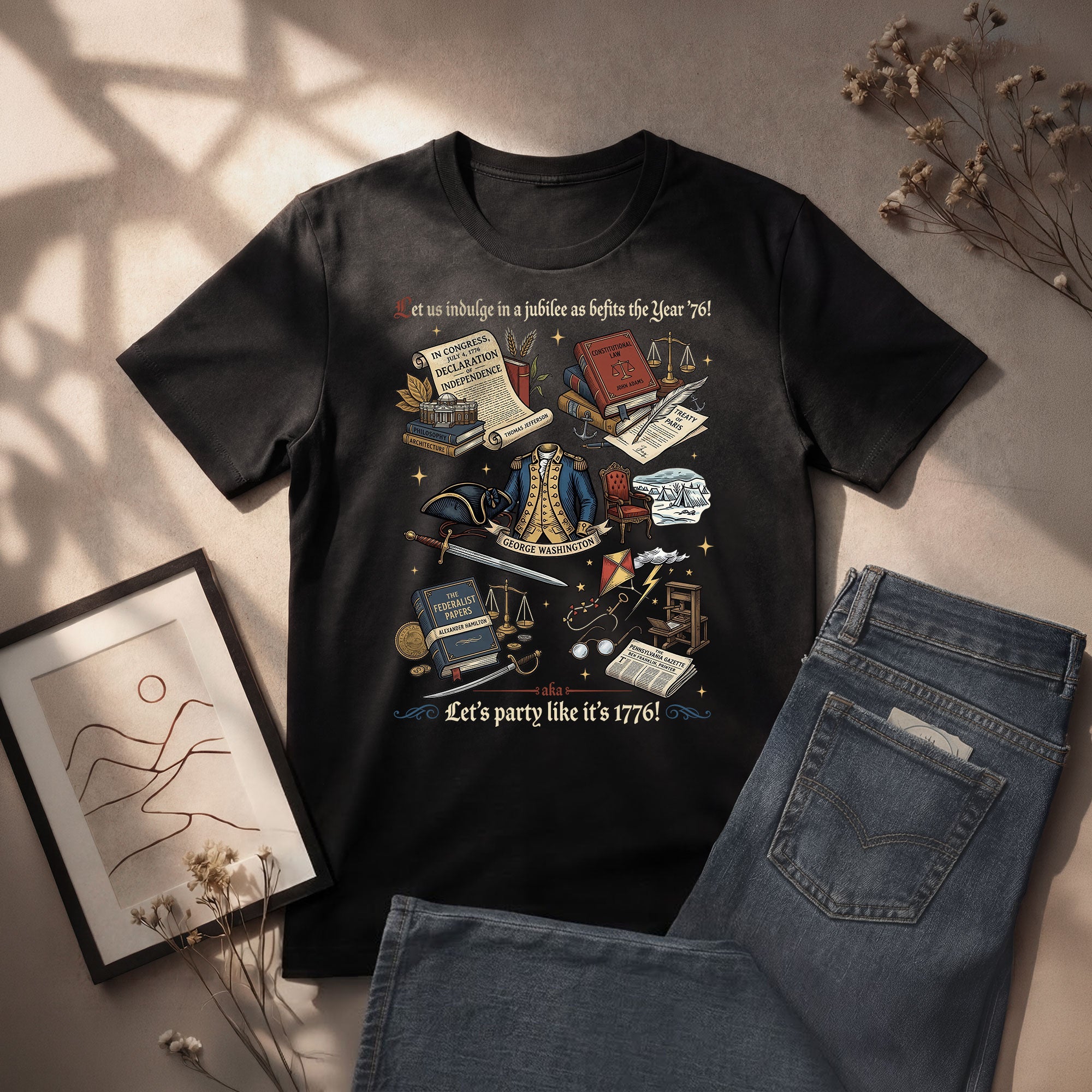 Vintage 1776 American Heritage Shirt Patriotic History Icons Independence Day