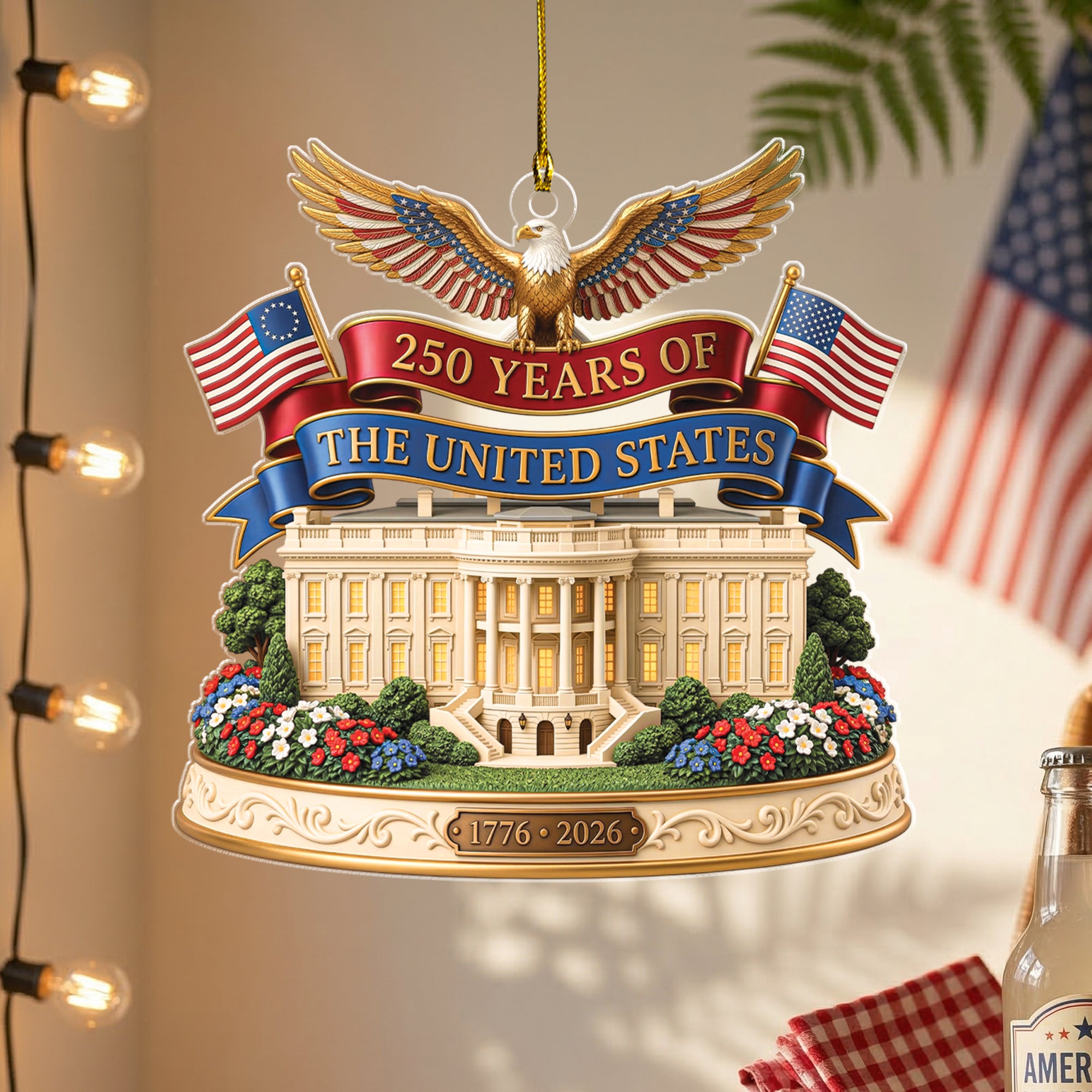 250 Years United States Ornament Patriotic Eagle White House Acrylic Decor 1776-2026