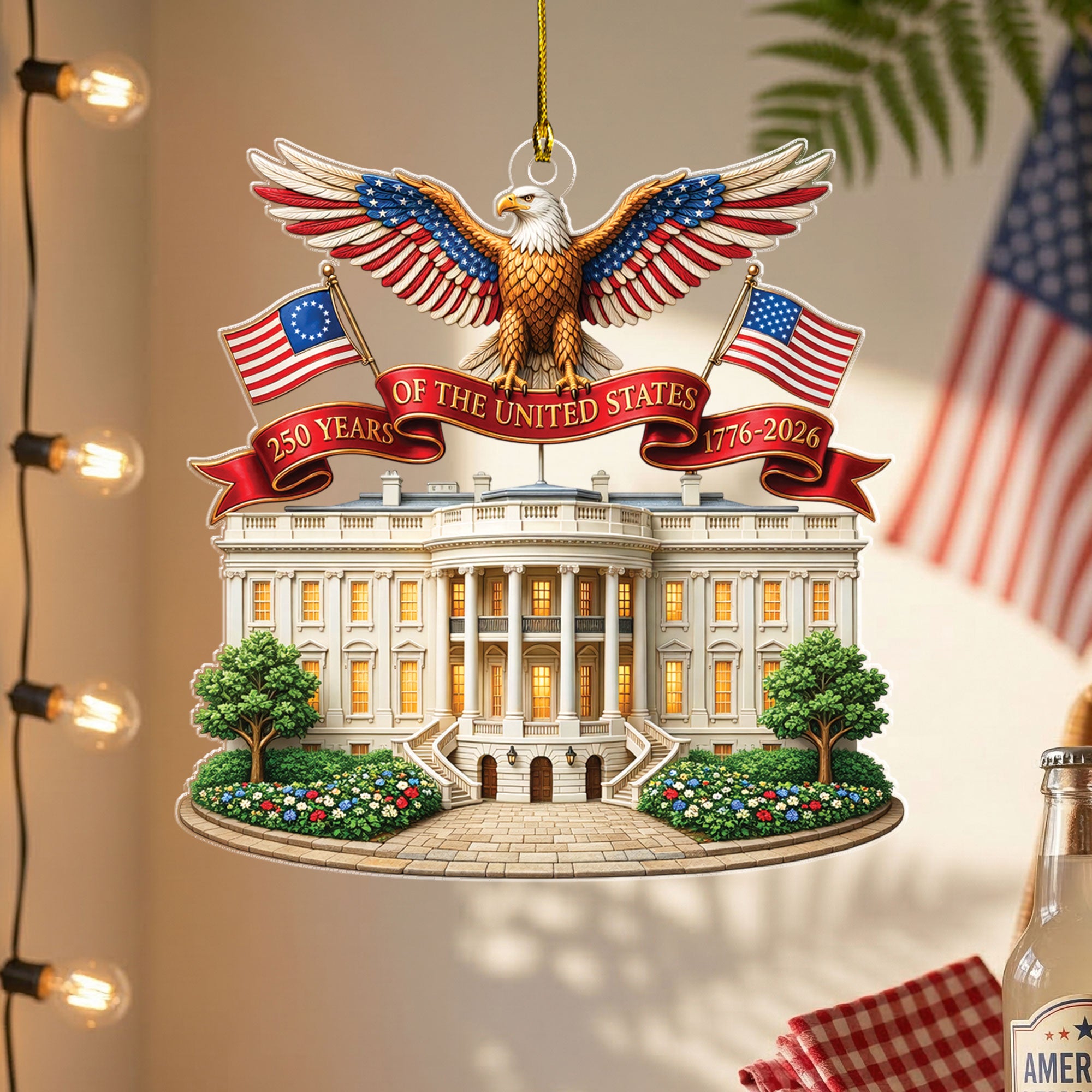 White House 250th Anniversary Ornament Patriotic Eagle Acrylic Decor 1776 2026 USA Gift