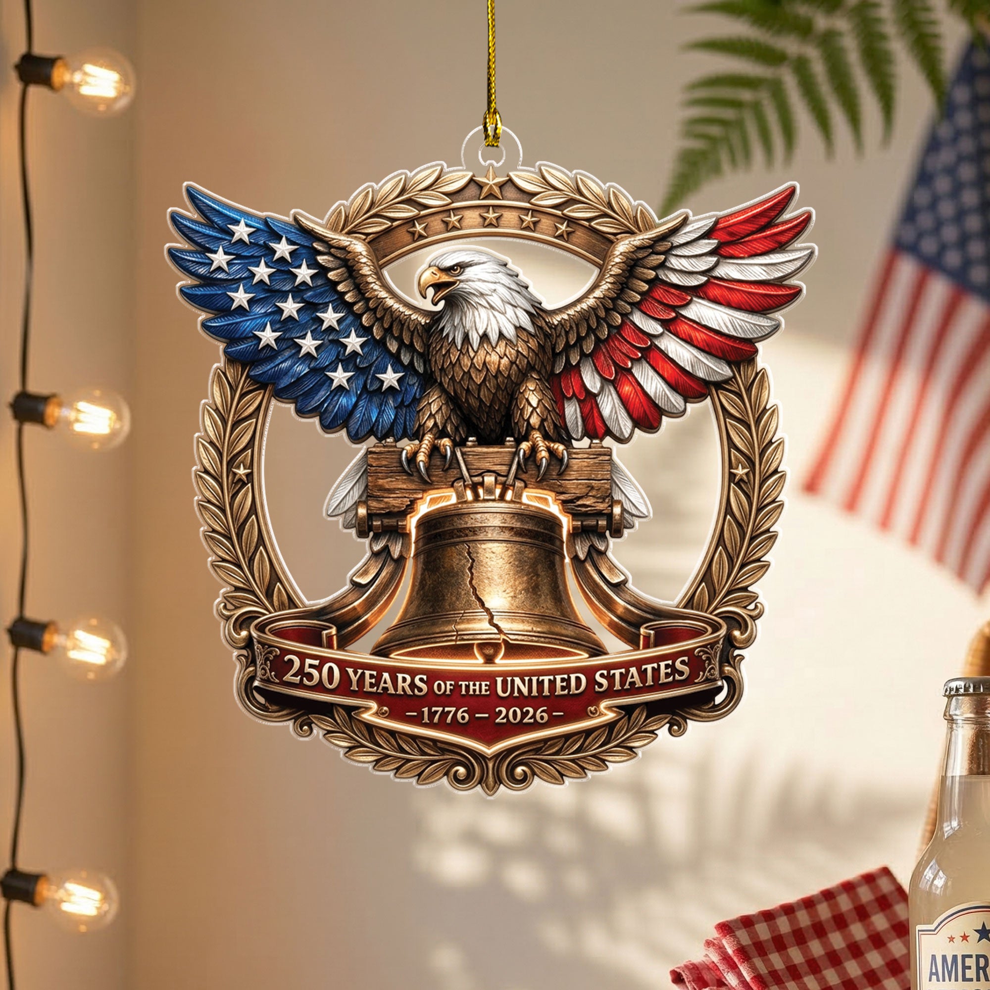 United States 250 Years 1776-2026 Liberty Bell Laurel Wreath Acrylic Ornament Gift