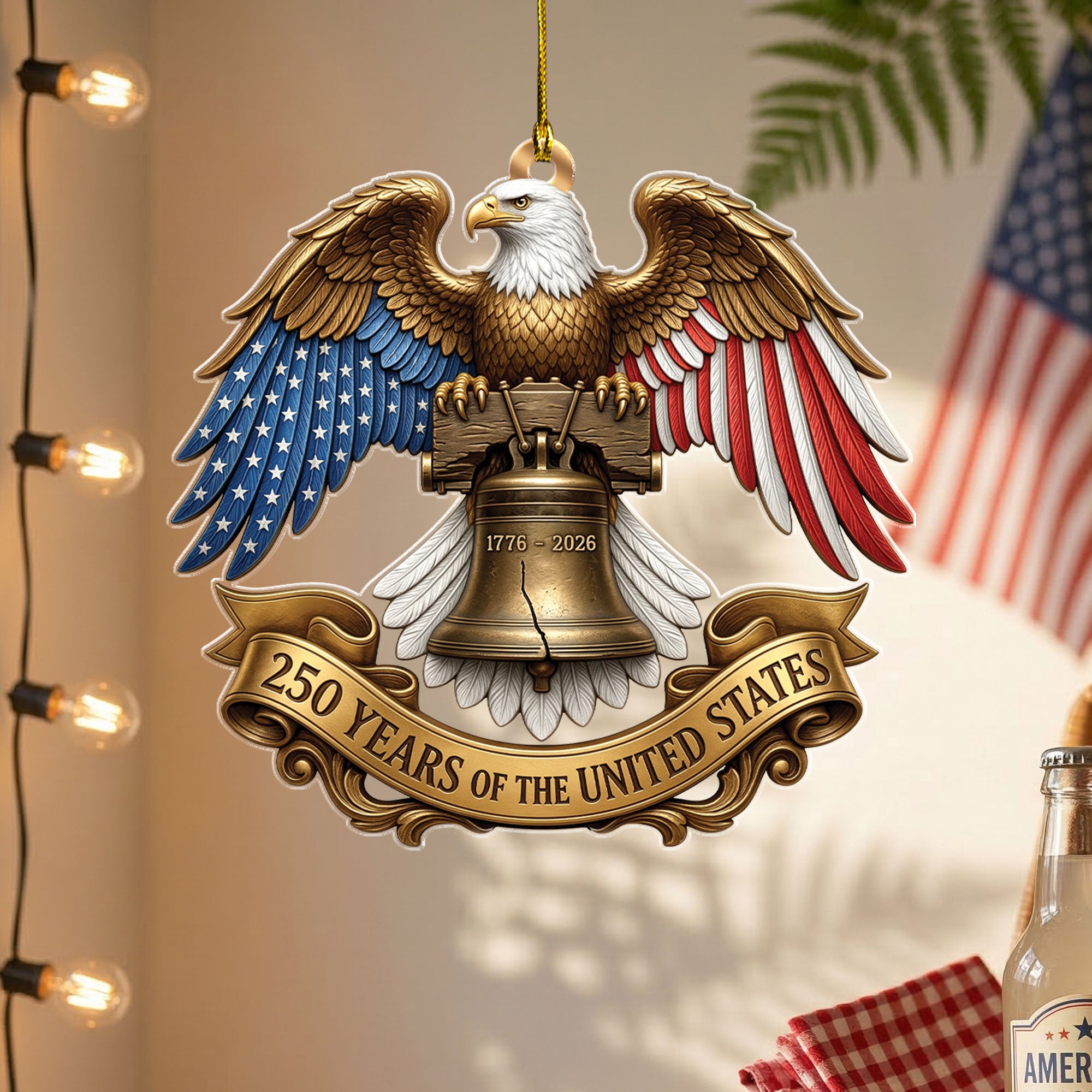 250 Years United States 1776-2026 Golden Ribbon Liberty Bell Eagle Acrylic Ornament