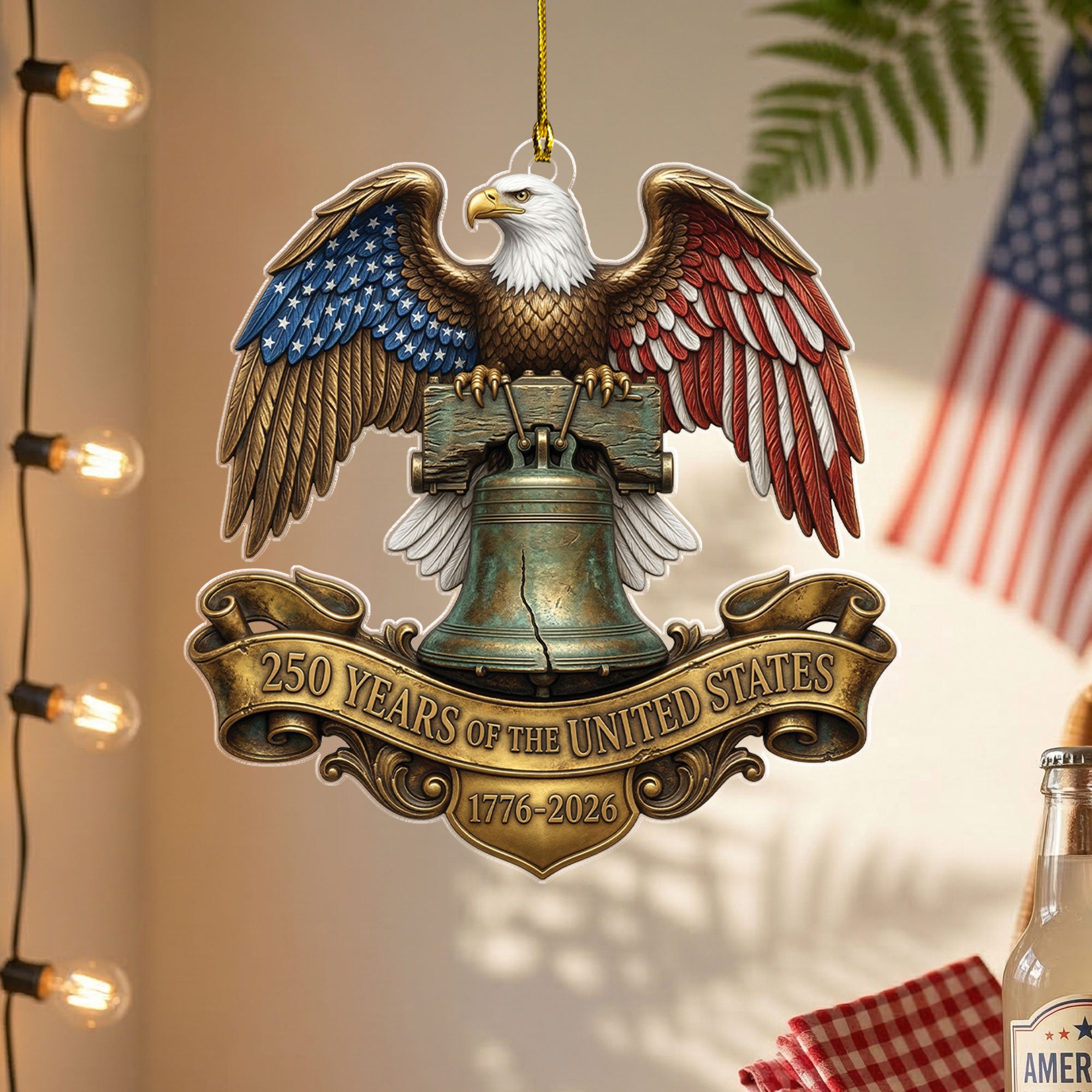 United States 250 Years 1776-2026 Freedom Eagle Liberty Bell Acrylic Ornament Decor