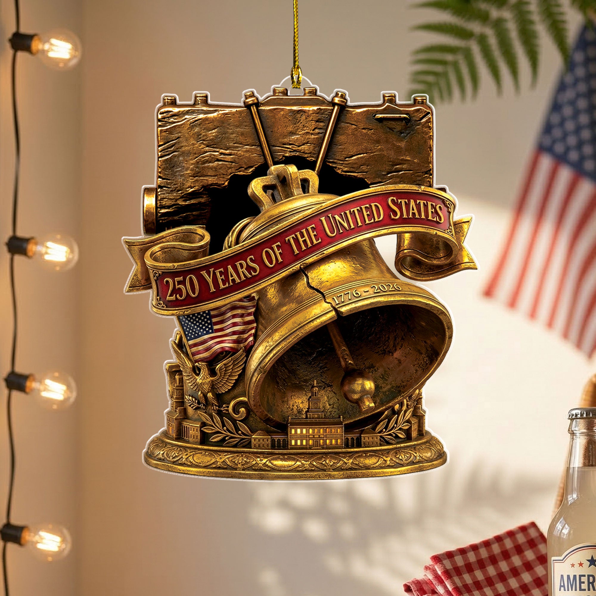 250 Years United States 1776-2026 Antique Bronze Liberty Bell Acrylic Ornament Gift