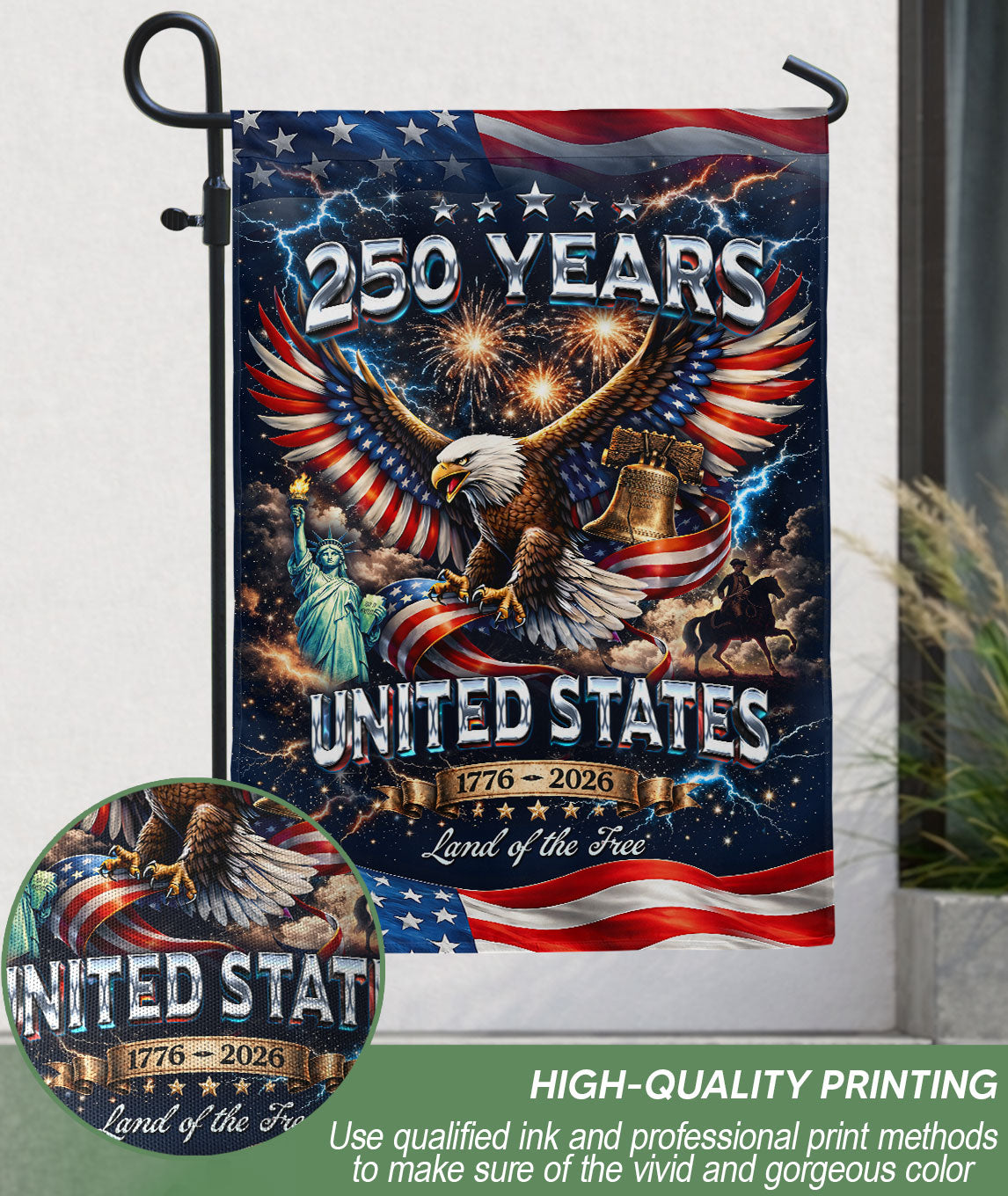 USA 1776-2026 250 Years Garden Flag Patriotic Eagle Yard Decor 12x18inch