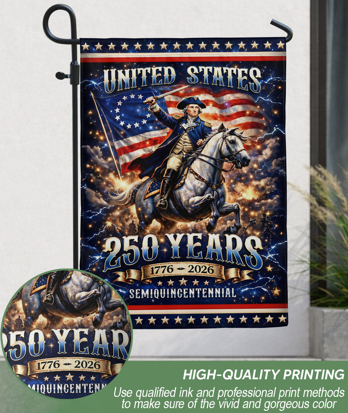250 Years United States Garden Flag 1776-2026 George Washington Patriotic Yard Banner 12x18inch
